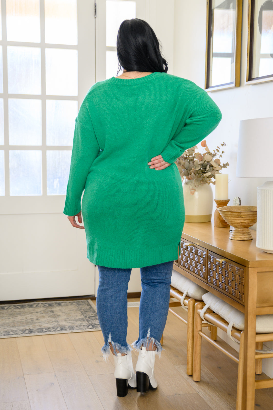'Tis the Season Knit Sweater Dress In Green