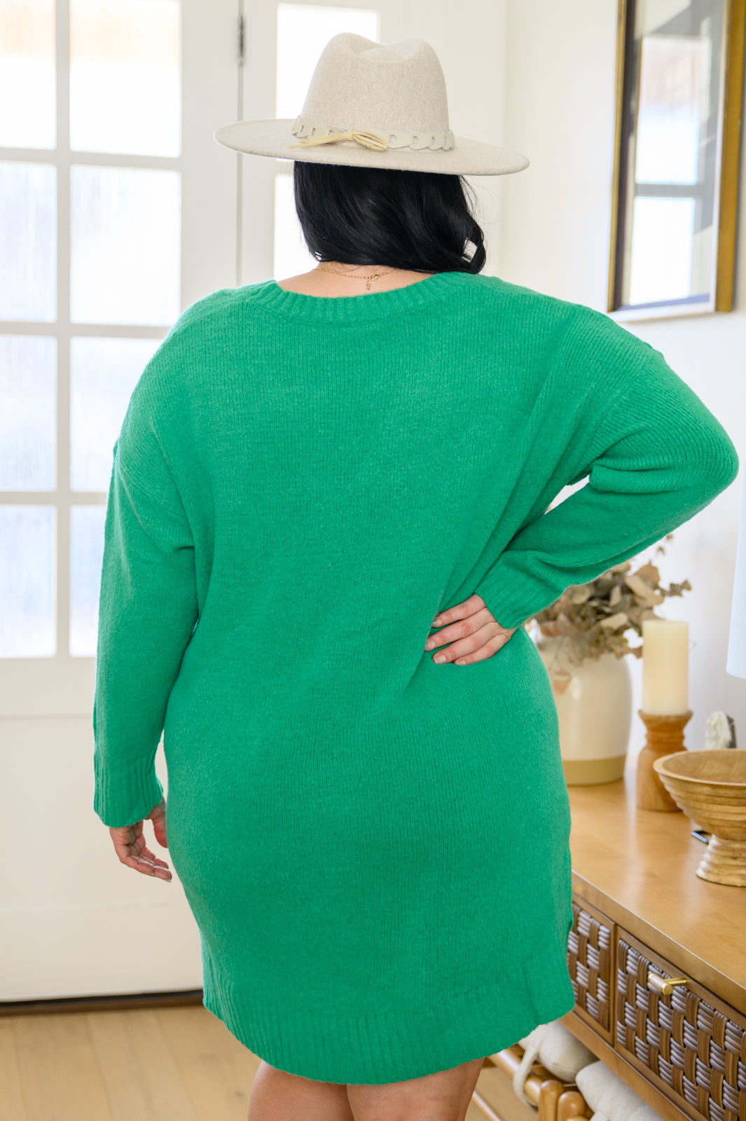'Tis the Season Knit Sweater Dress In Green