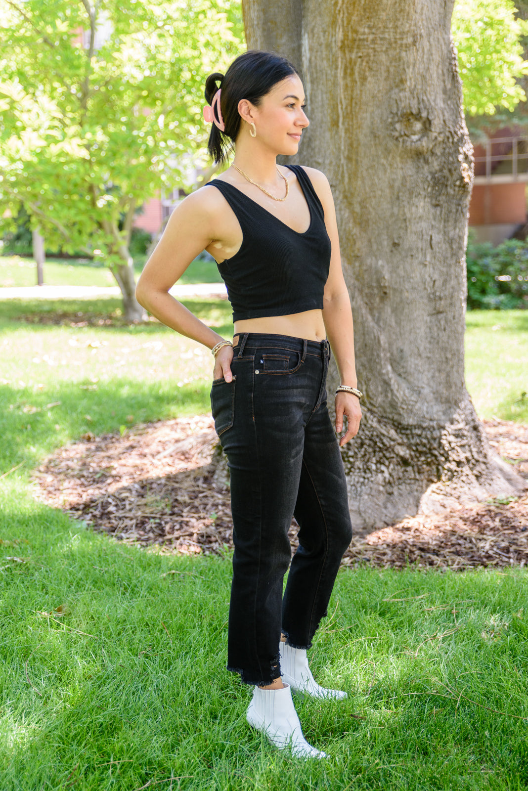 Judy Blue Kelley Destroyed Hem Crop Jeans