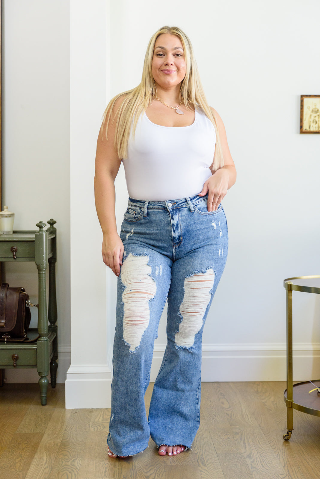 Judy Blue By a Thread Destroyed Flare Jeans