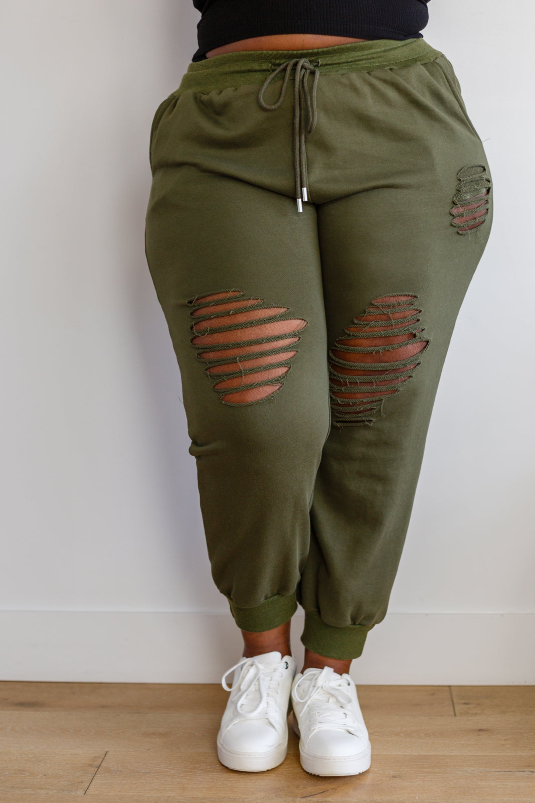 She Got Skills Distressed Olive Green Joggers 1XL Olive