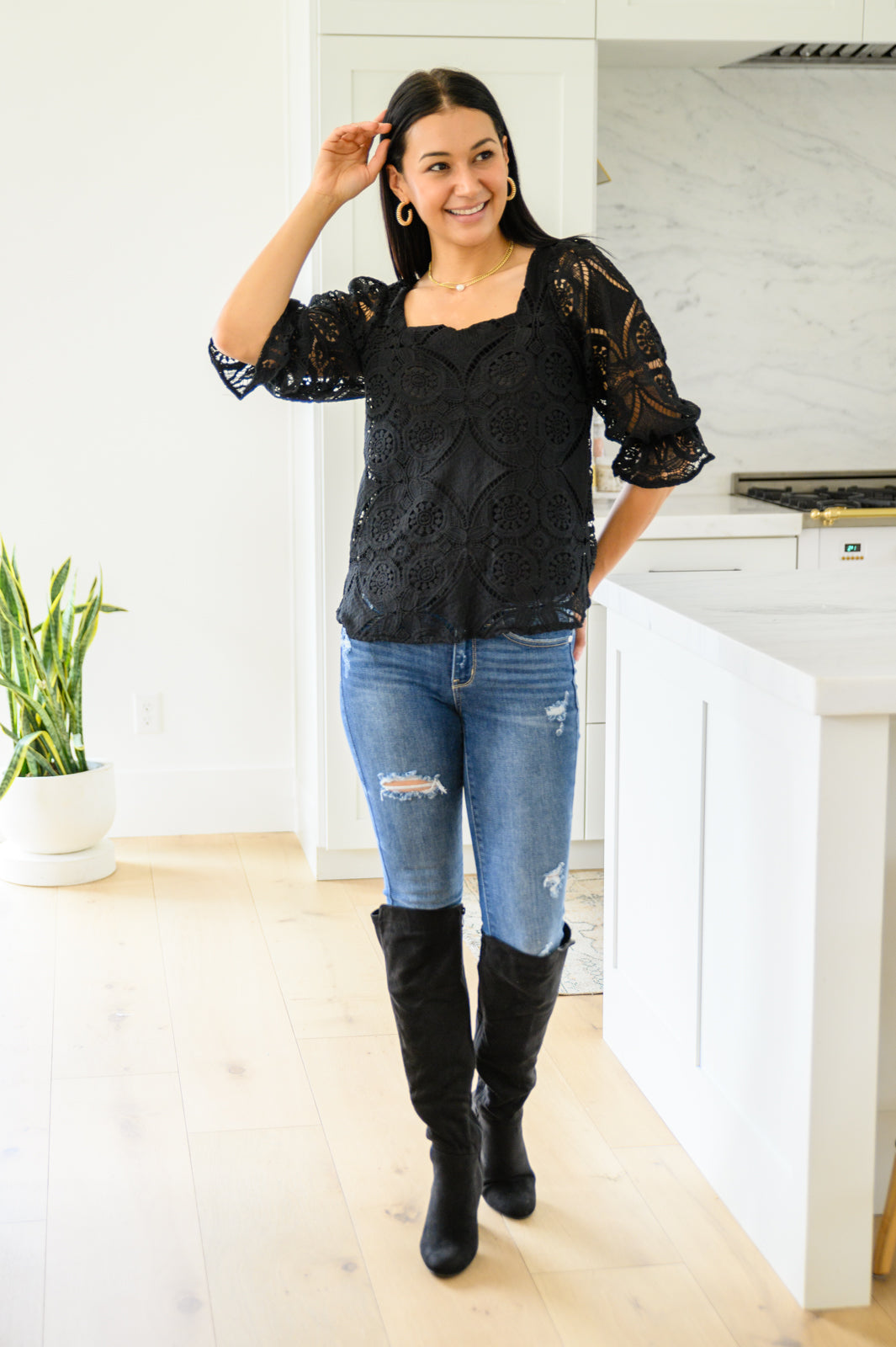 Place for Lace Blouse In Black