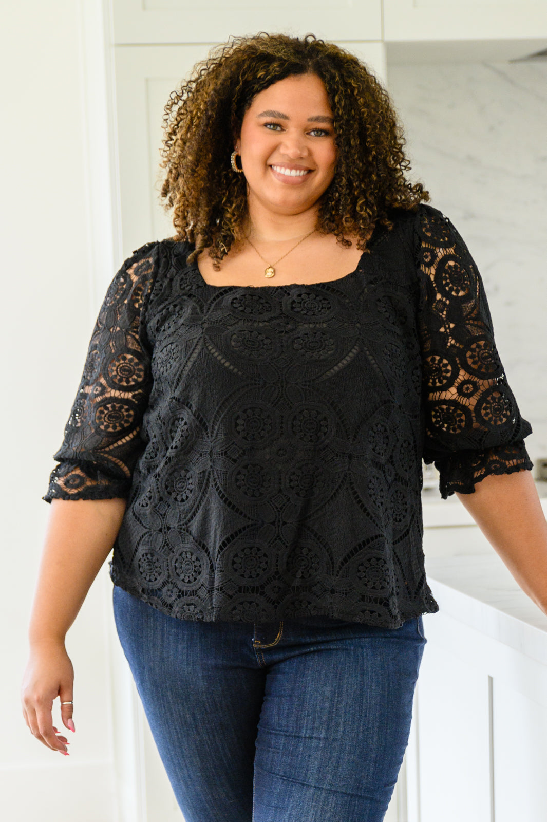 Place for Lace Blouse In Black Black 1XL