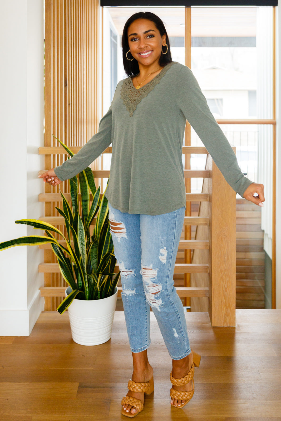 Embrace the Lace V Neck Top