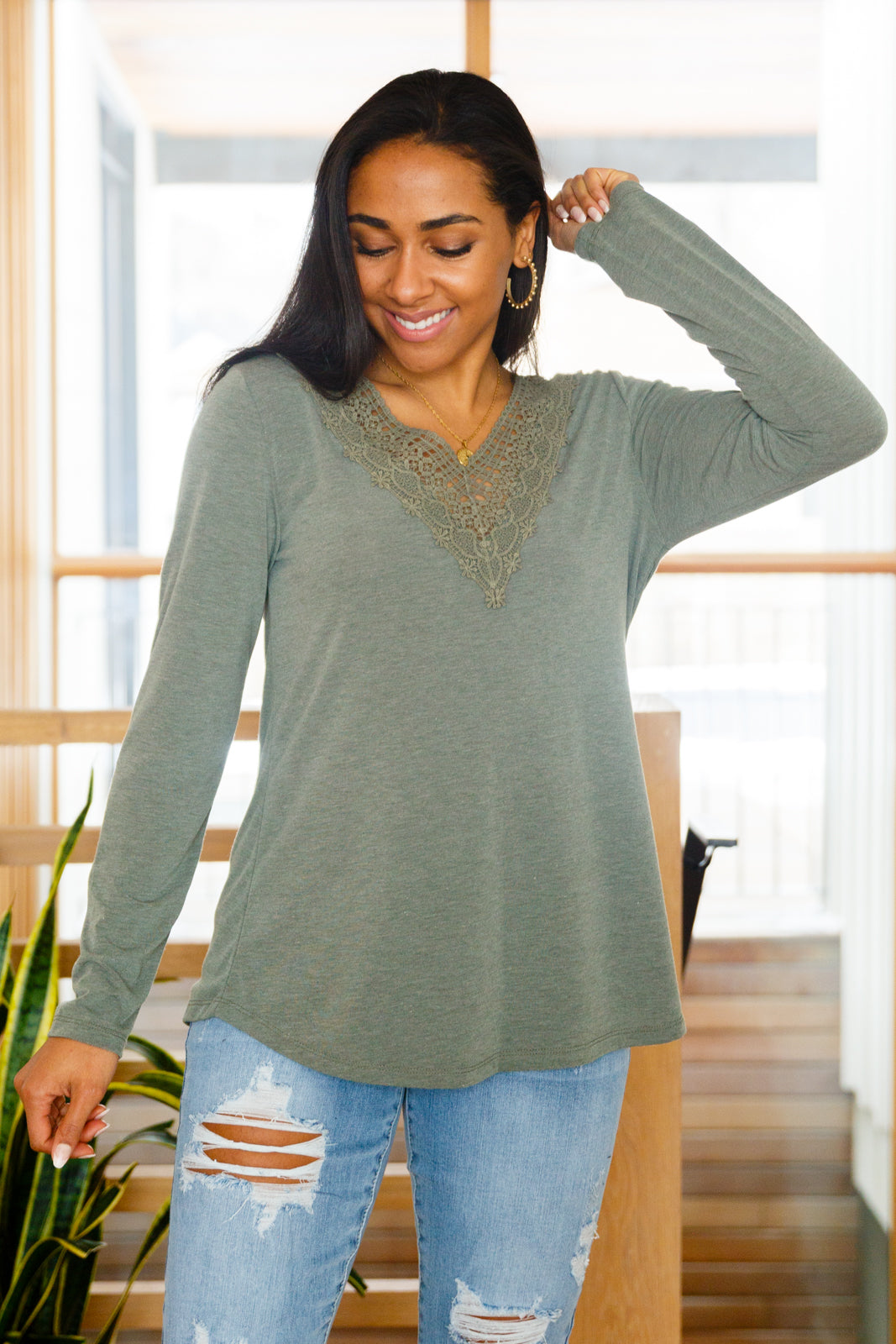 Embrace the Lace V Neck Top