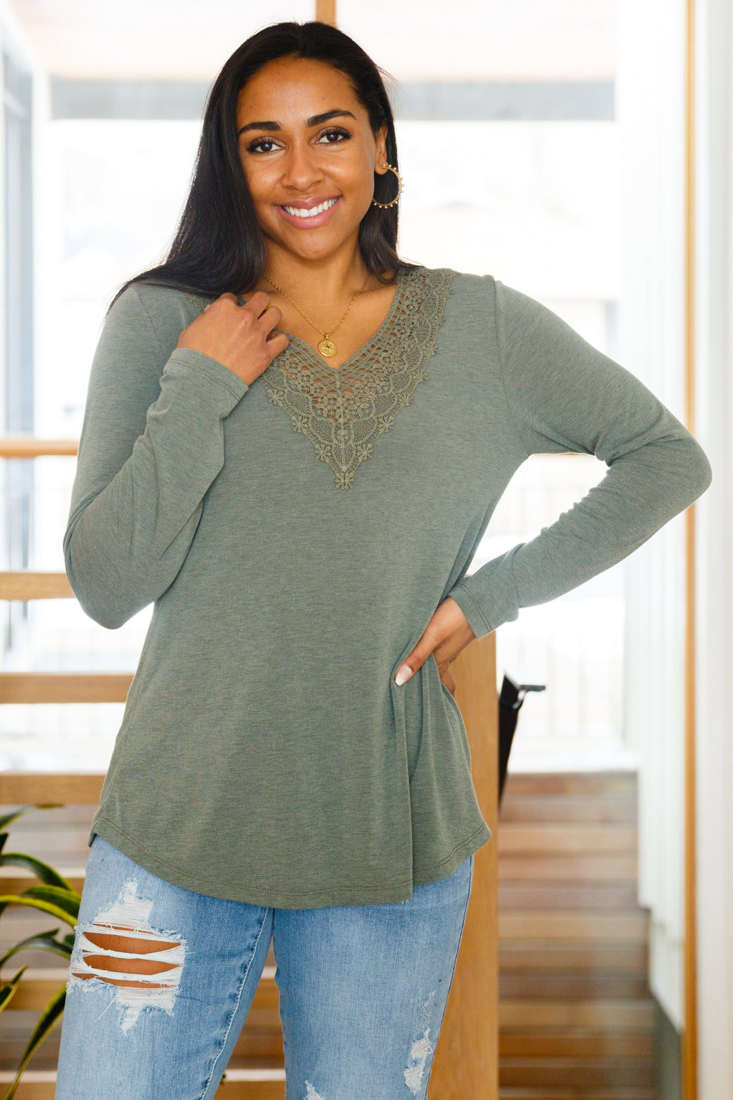 Embrace the Lace V Neck Top