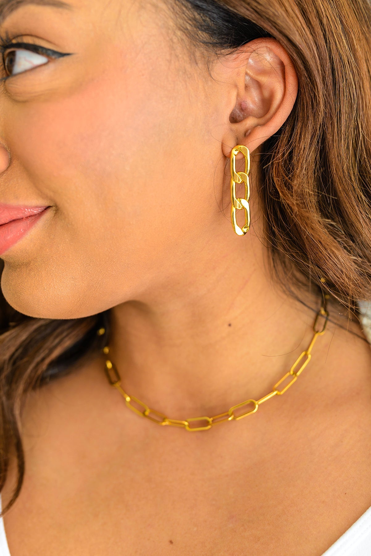 Missing Link Paperclip Earrings Gold OS
