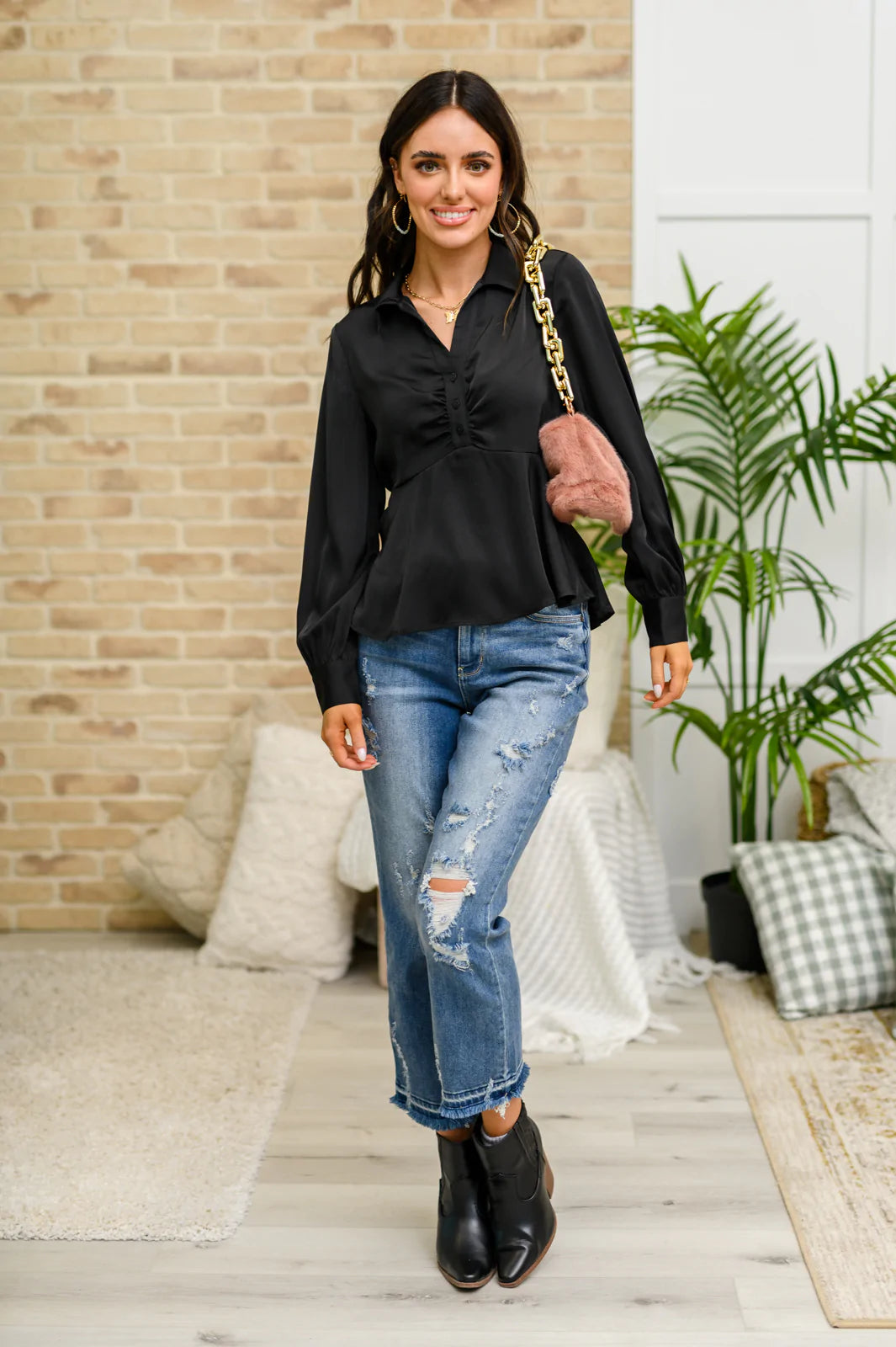 Half Past Midnight Babydoll Balloon Sleeve Blouse