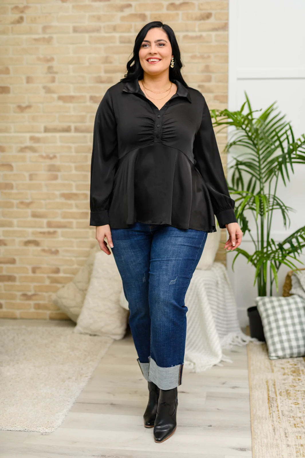 Half Past Midnight Babydoll Balloon Sleeve Blouse
