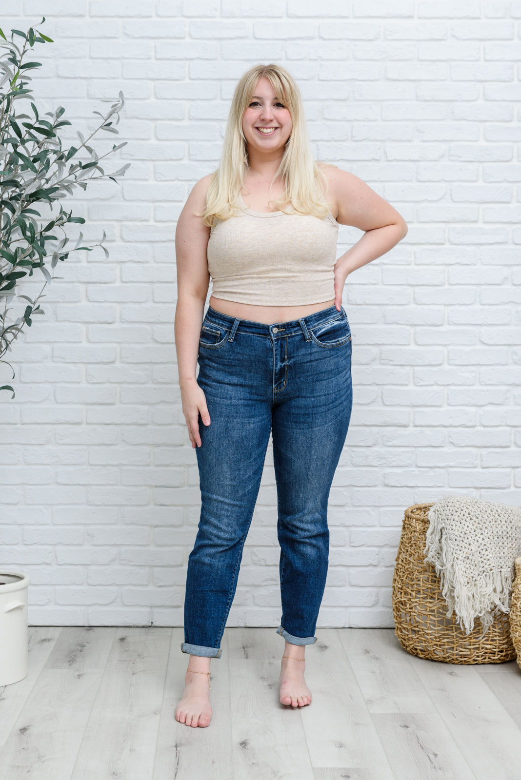 Judy Blue London Fog Mid-Rise Cuffed Boyfriend Jeans