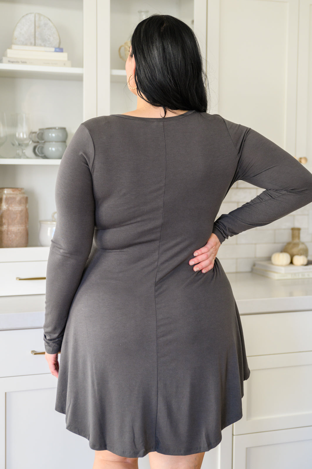 Break Free Long Sleeve Button Down Dress In Ash Gray