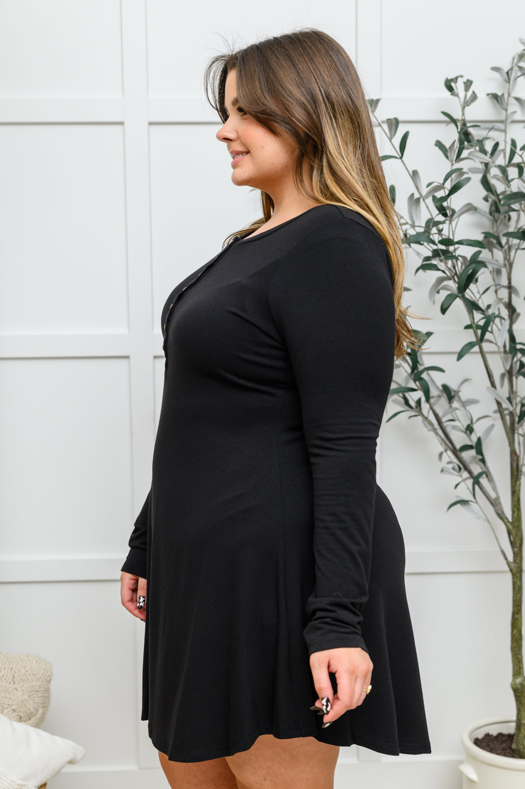 Break Free Long Sleeve Button Down Dress In Black