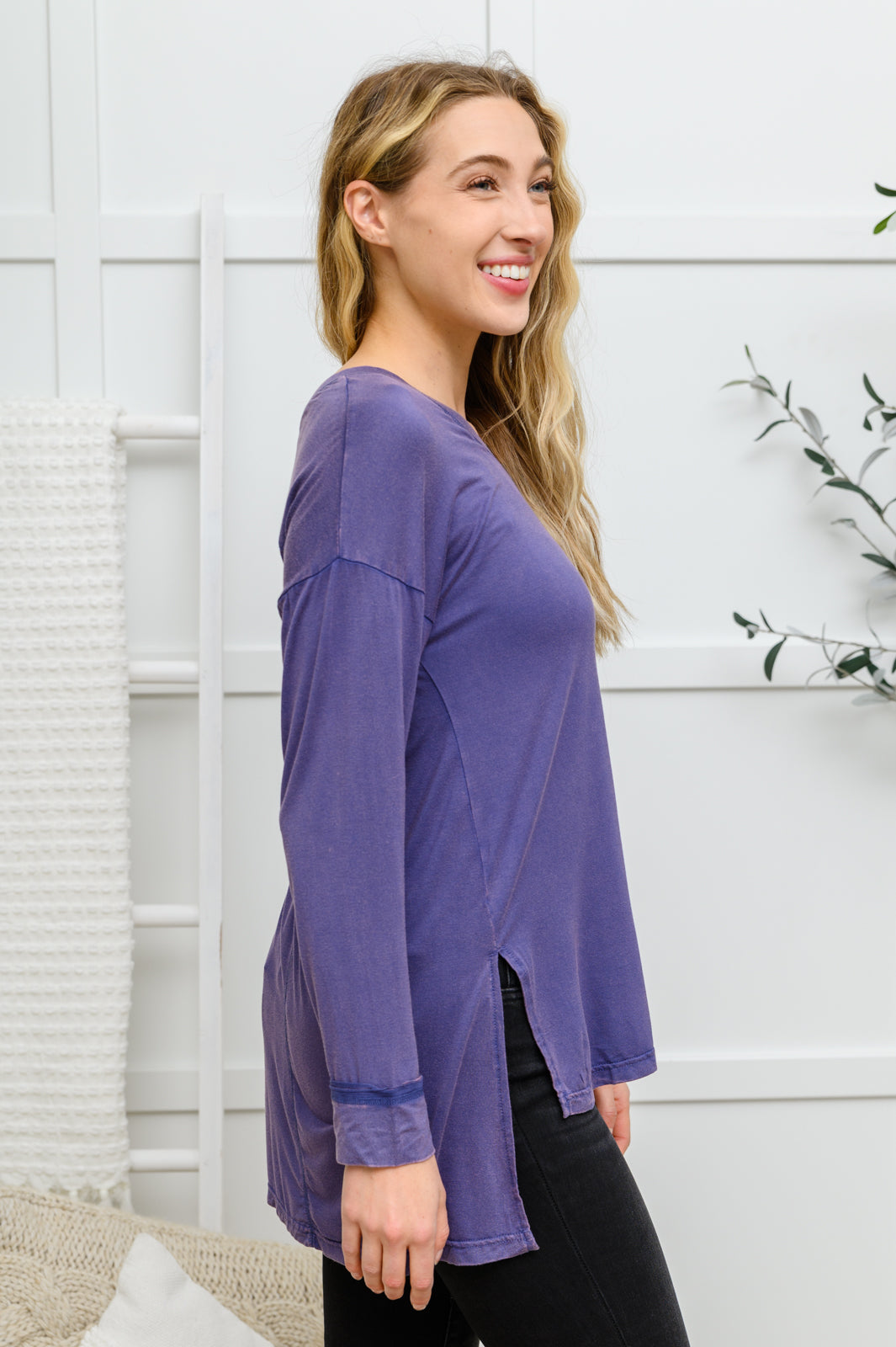 All on You Long Sleeve Knit Top With Pocket In Indigo