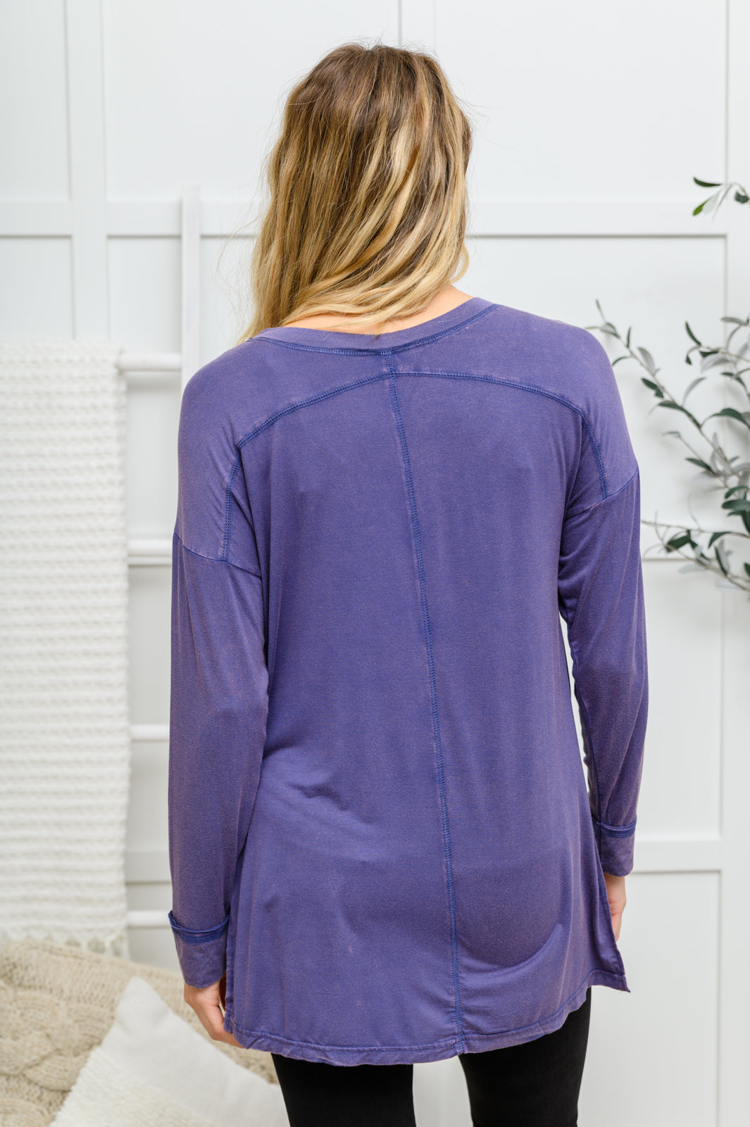 All on You Long Sleeve Knit Top With Pocket In Indigo