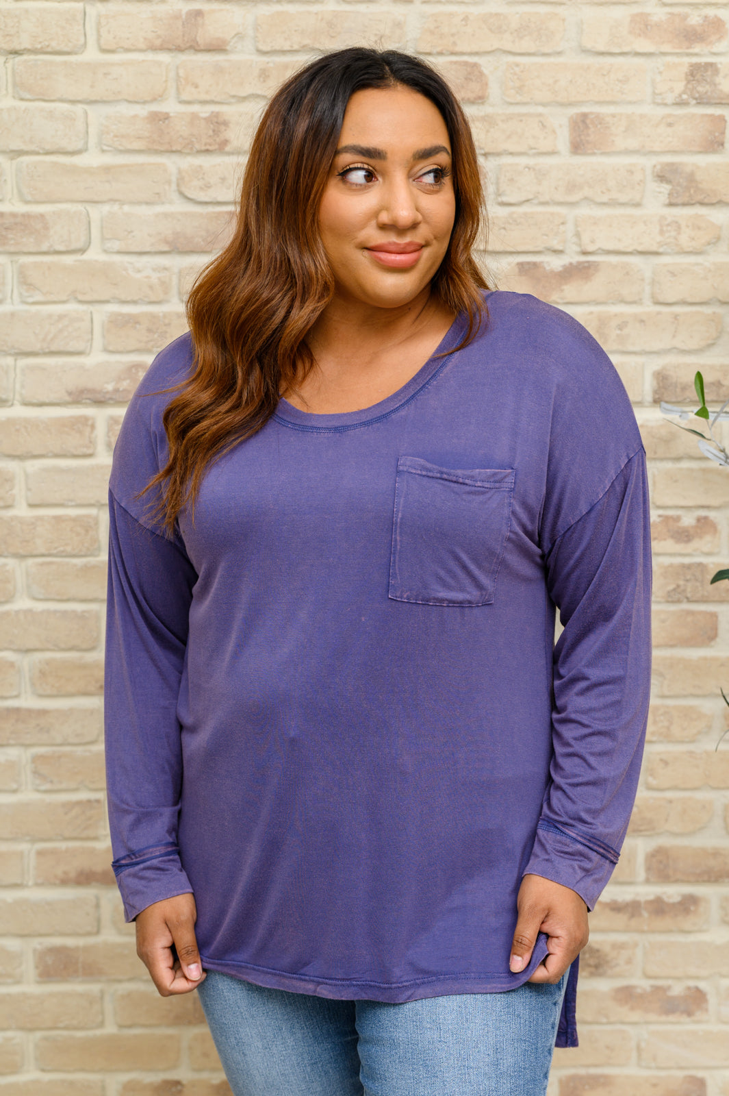 All on You Long Sleeve Knit Top With Pocket In Indigo Indigo 1XL