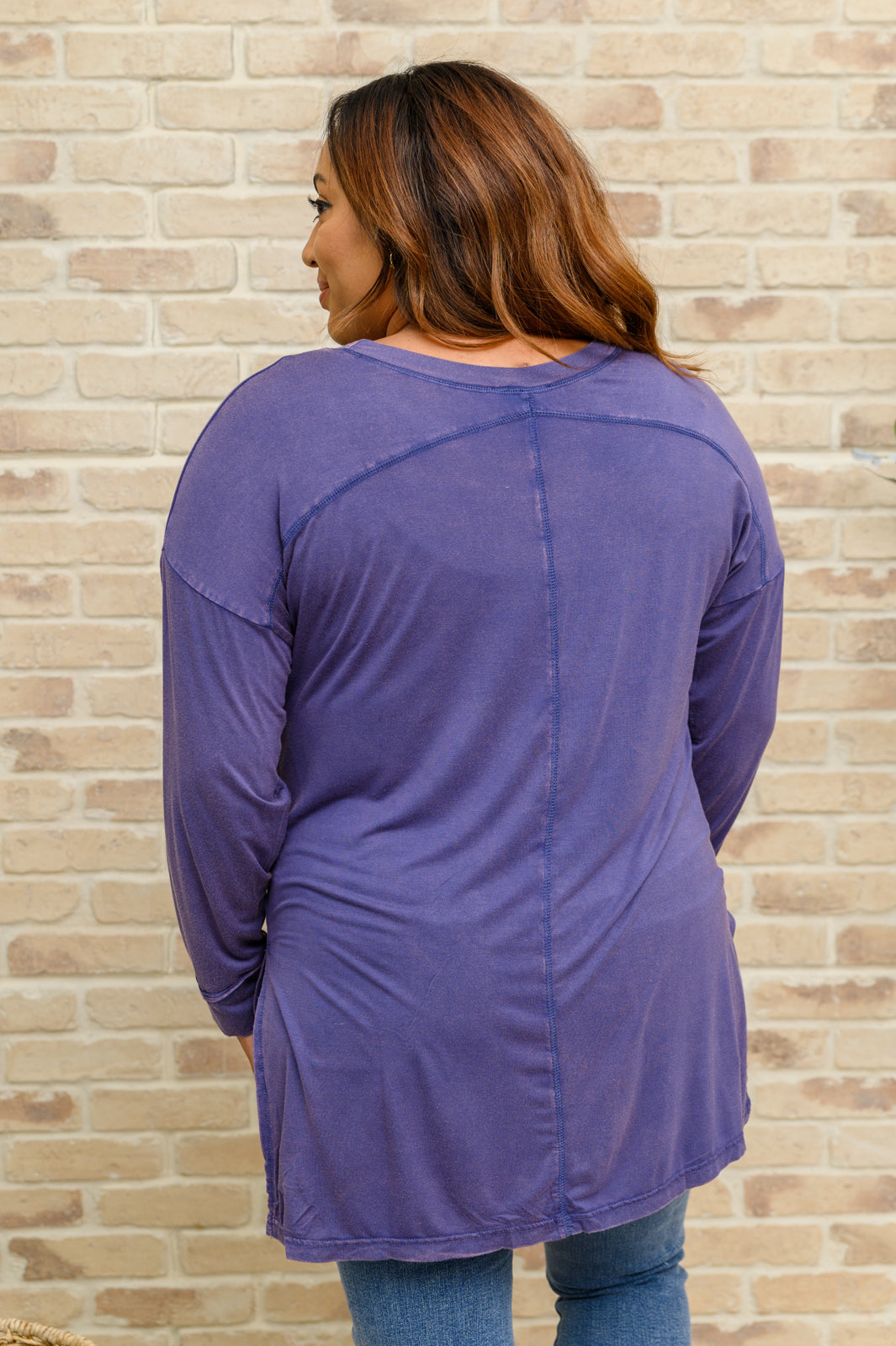 All on You Long Sleeve Knit Top With Pocket In Indigo