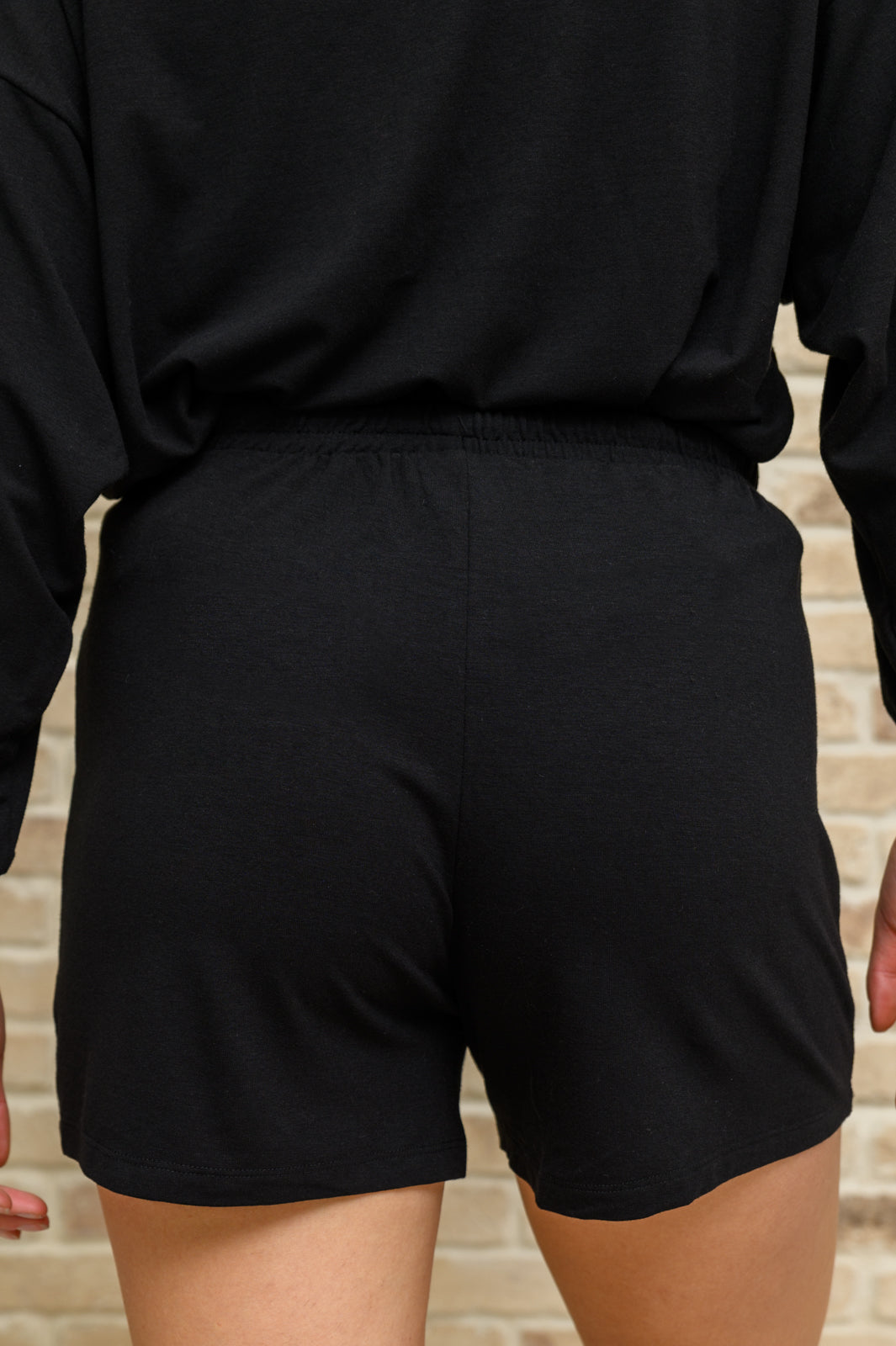 Stay Loungey Long Sleeve Soft Oversized Top & Shorts Set in Black