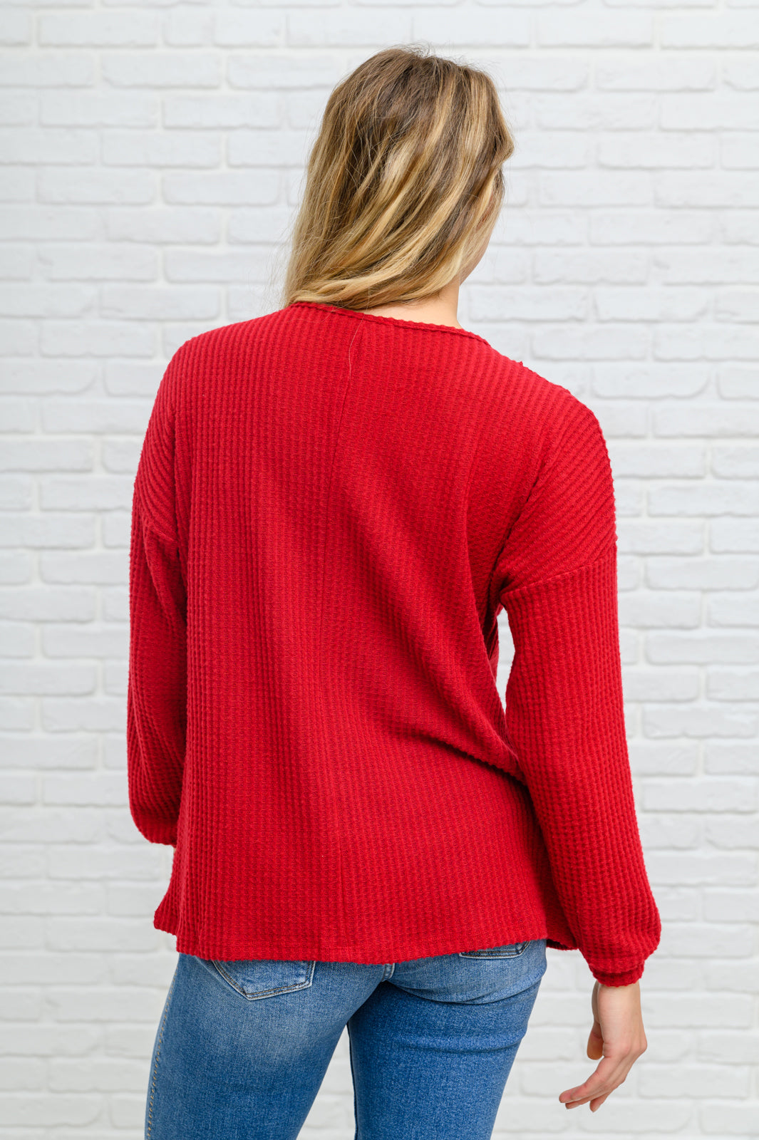 Your Best Self Long Sleeve Waffle Knit Top In Red