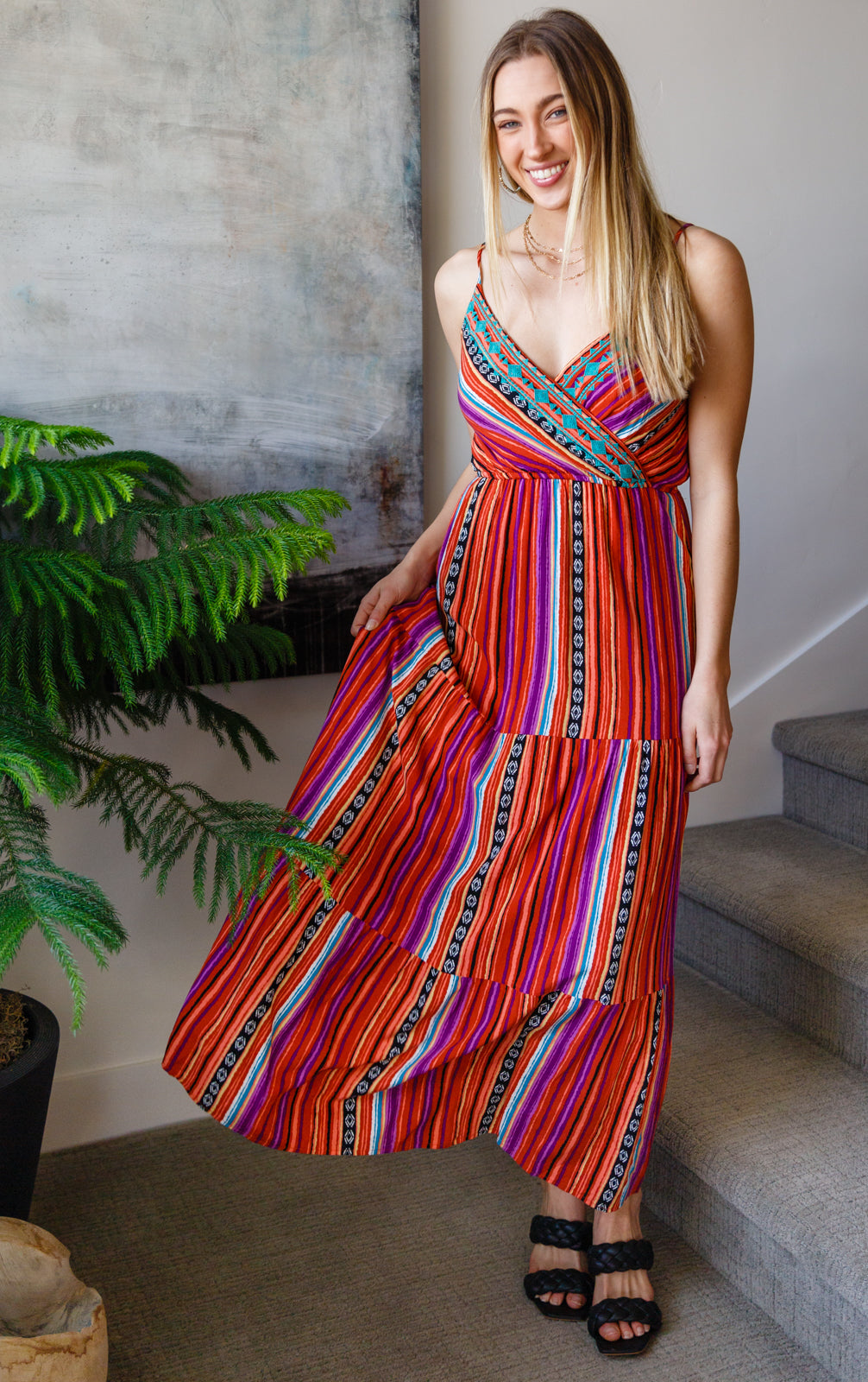With Grace Aztec Line Maxi Dress S Multi