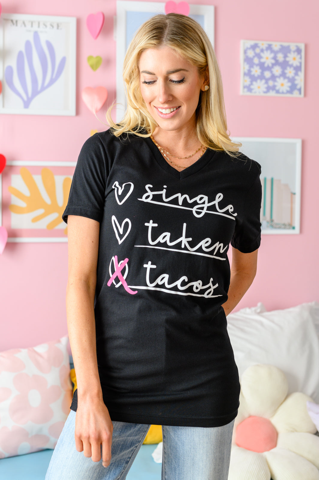 Check Love or Tacos Graphic Tee Black S