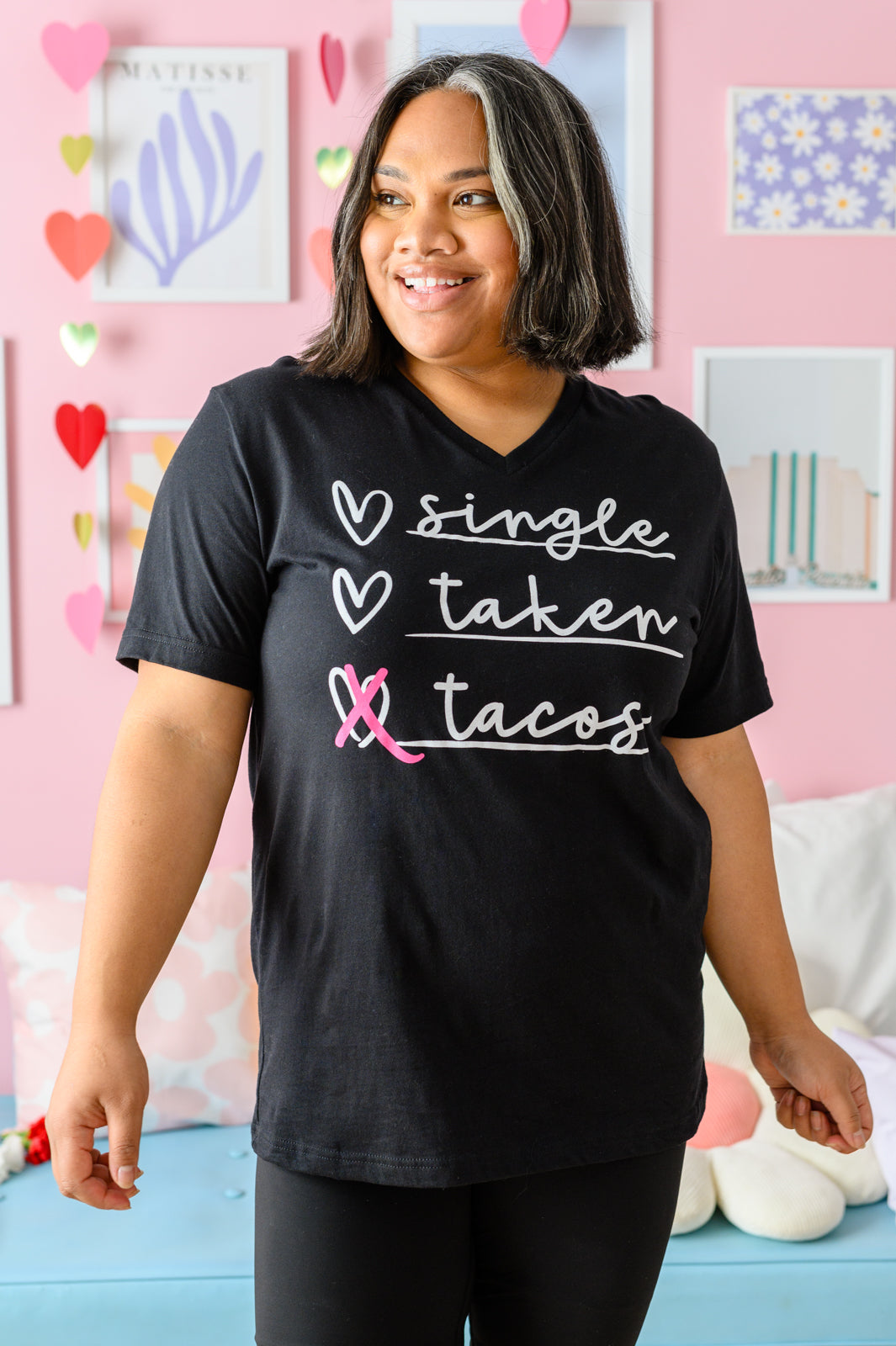 Check Love or Tacos Graphic Tee Black 2XL