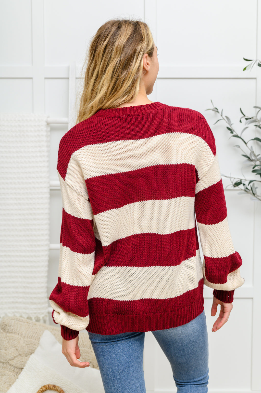 A Days Work Striped Knit Sweater In Burgundy