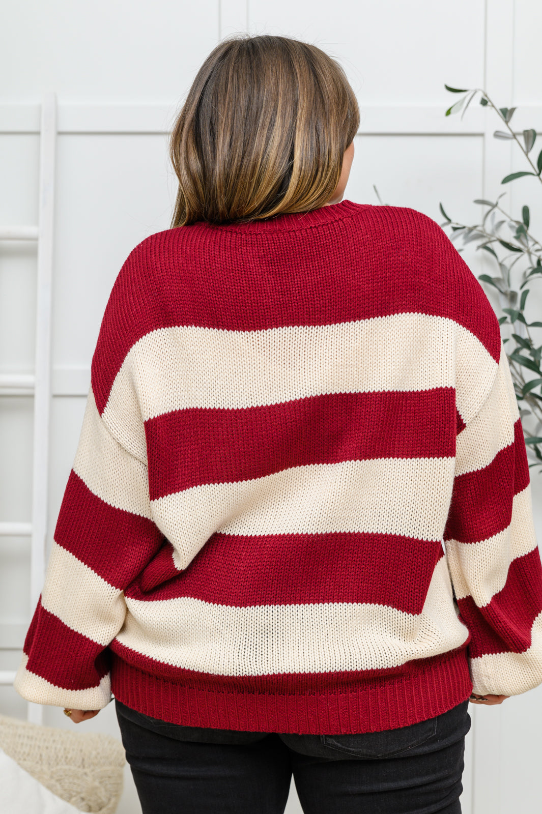 A Days Work Striped Knit Sweater In Burgundy