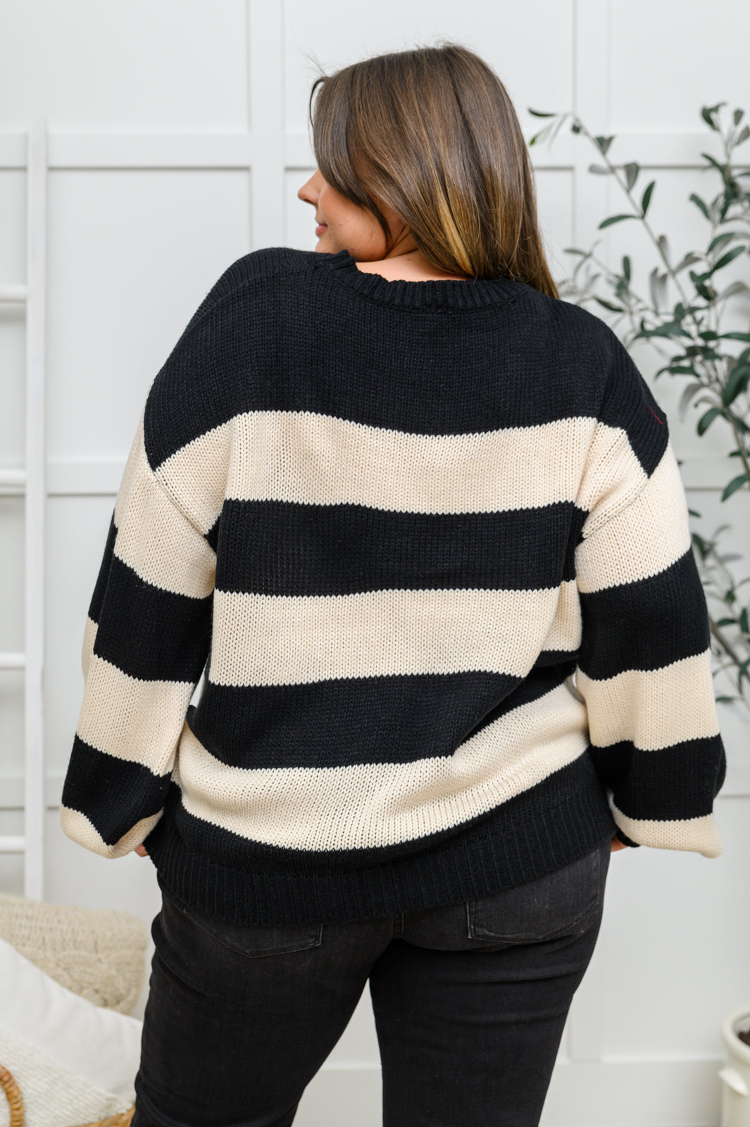 A Days Work Striped Knit Sweater in Black