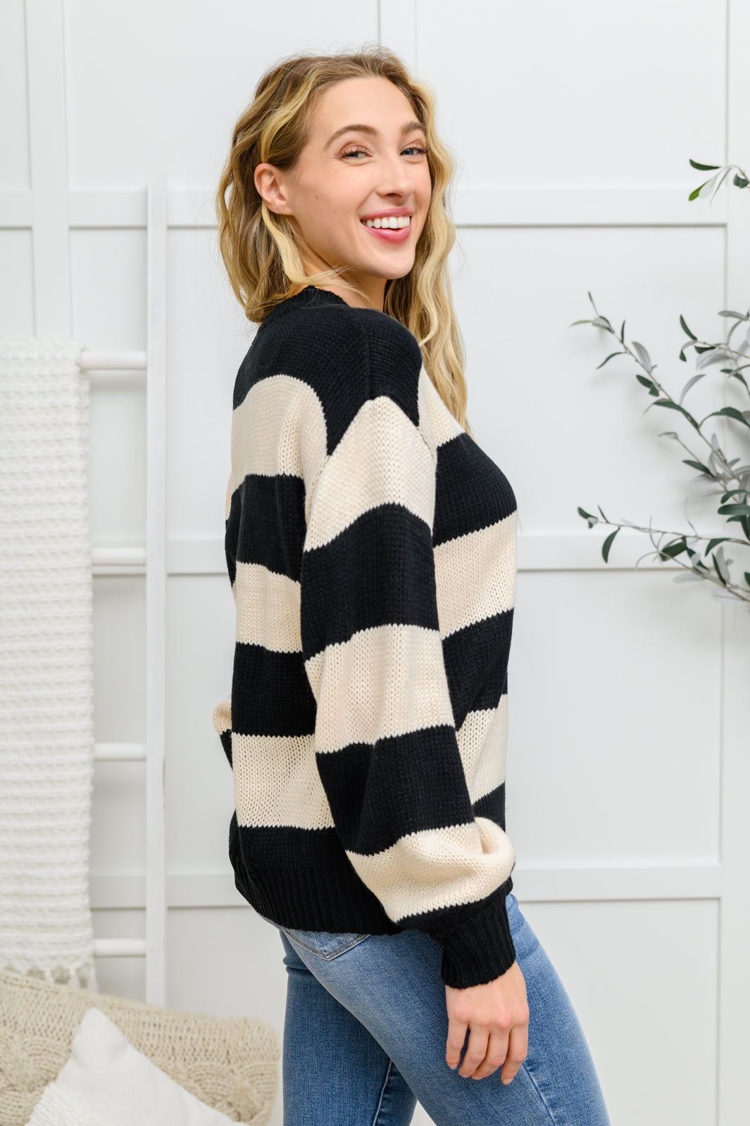 A Days Work Striped Knit Sweater in Black