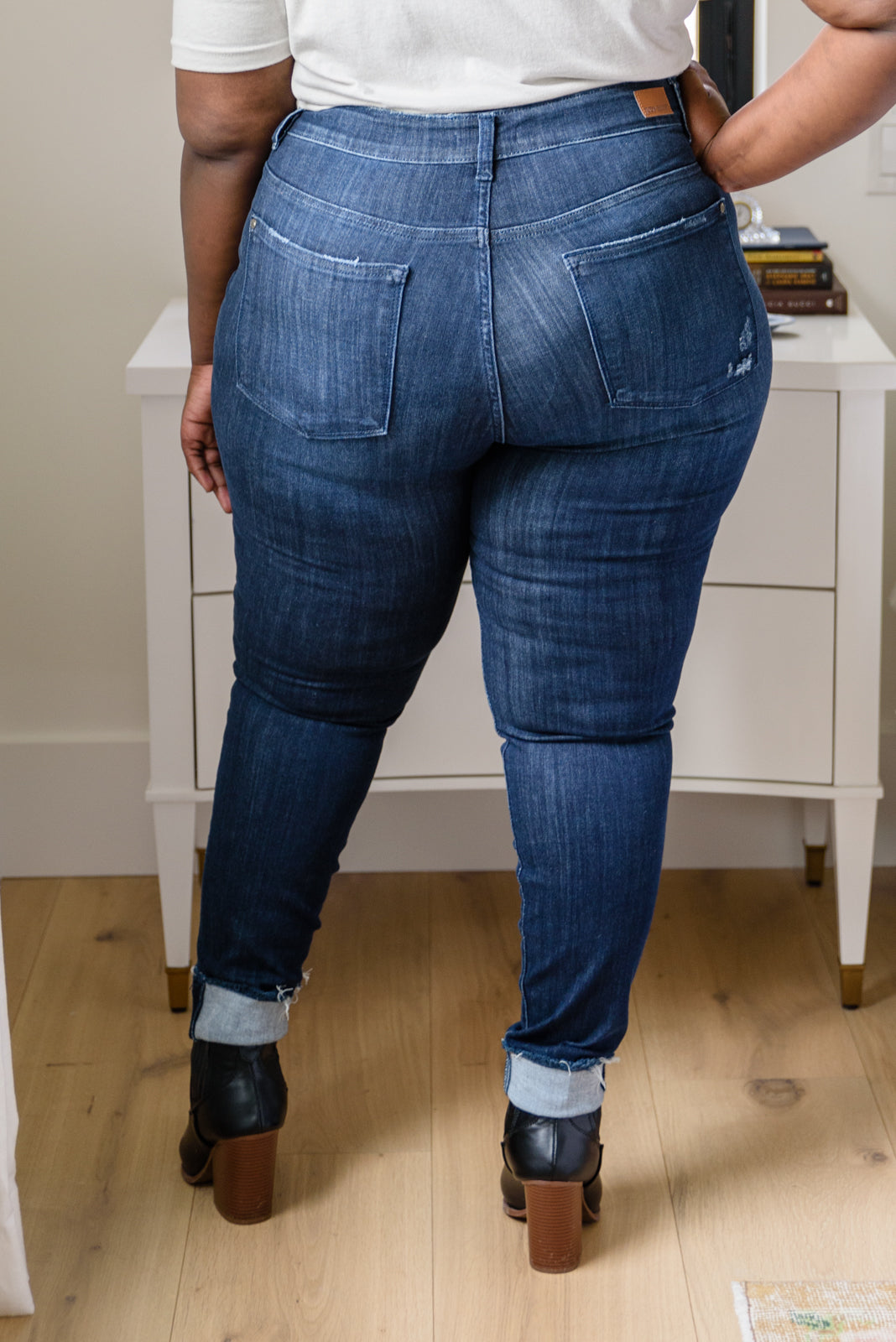 Judy Blue Martina Mid-Rise Dark Wash Cuffed Skinny Jeans