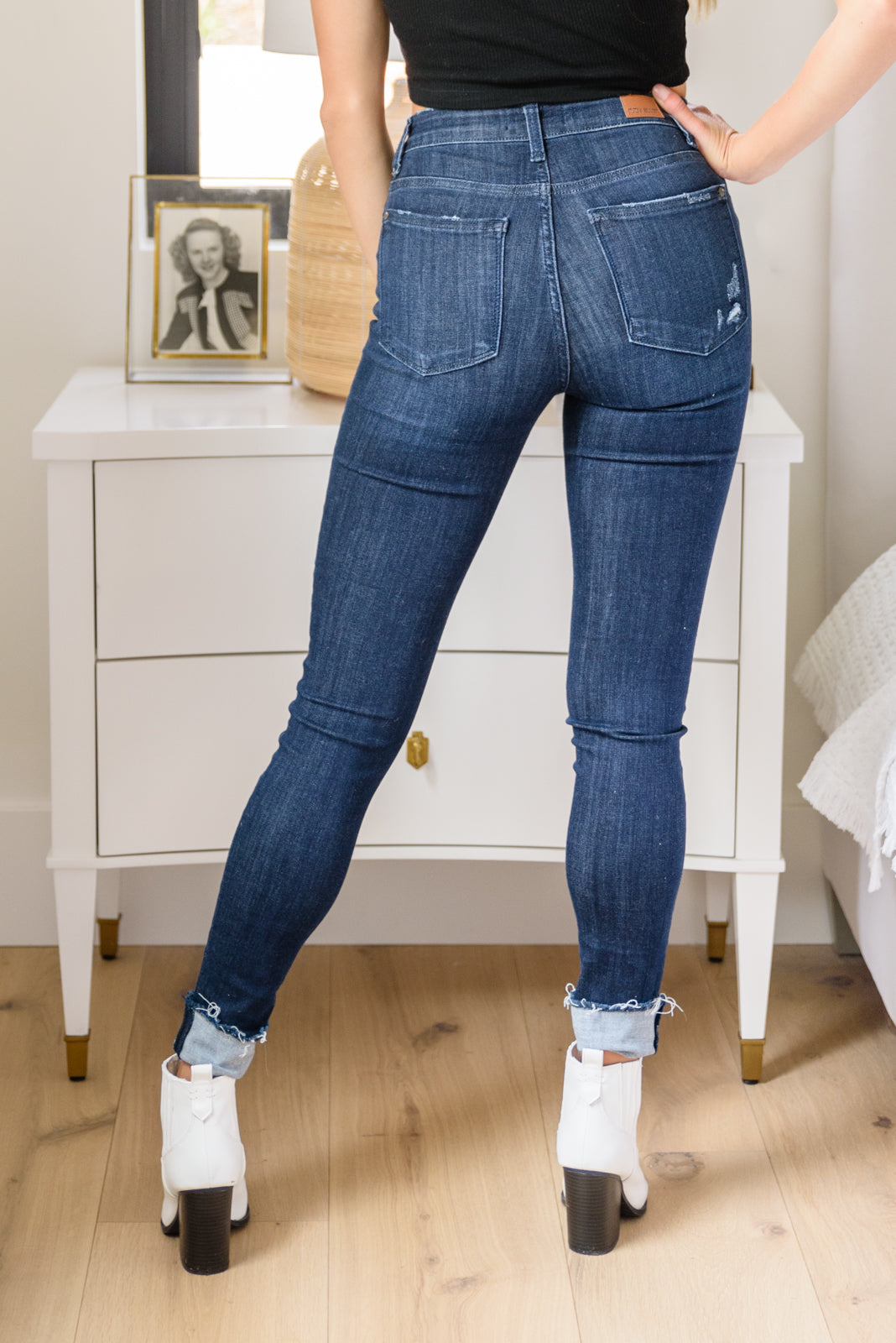 Judy Blue Martina Mid-Rise Dark Wash Cuffed Skinny Jeans