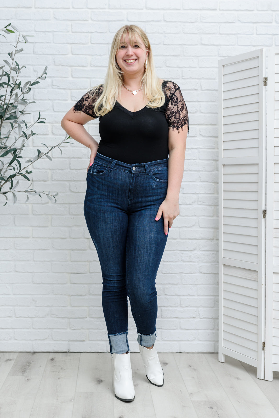 Judy Blue Martina Mid-Rise Dark Wash Cuffed Skinny Jeans
