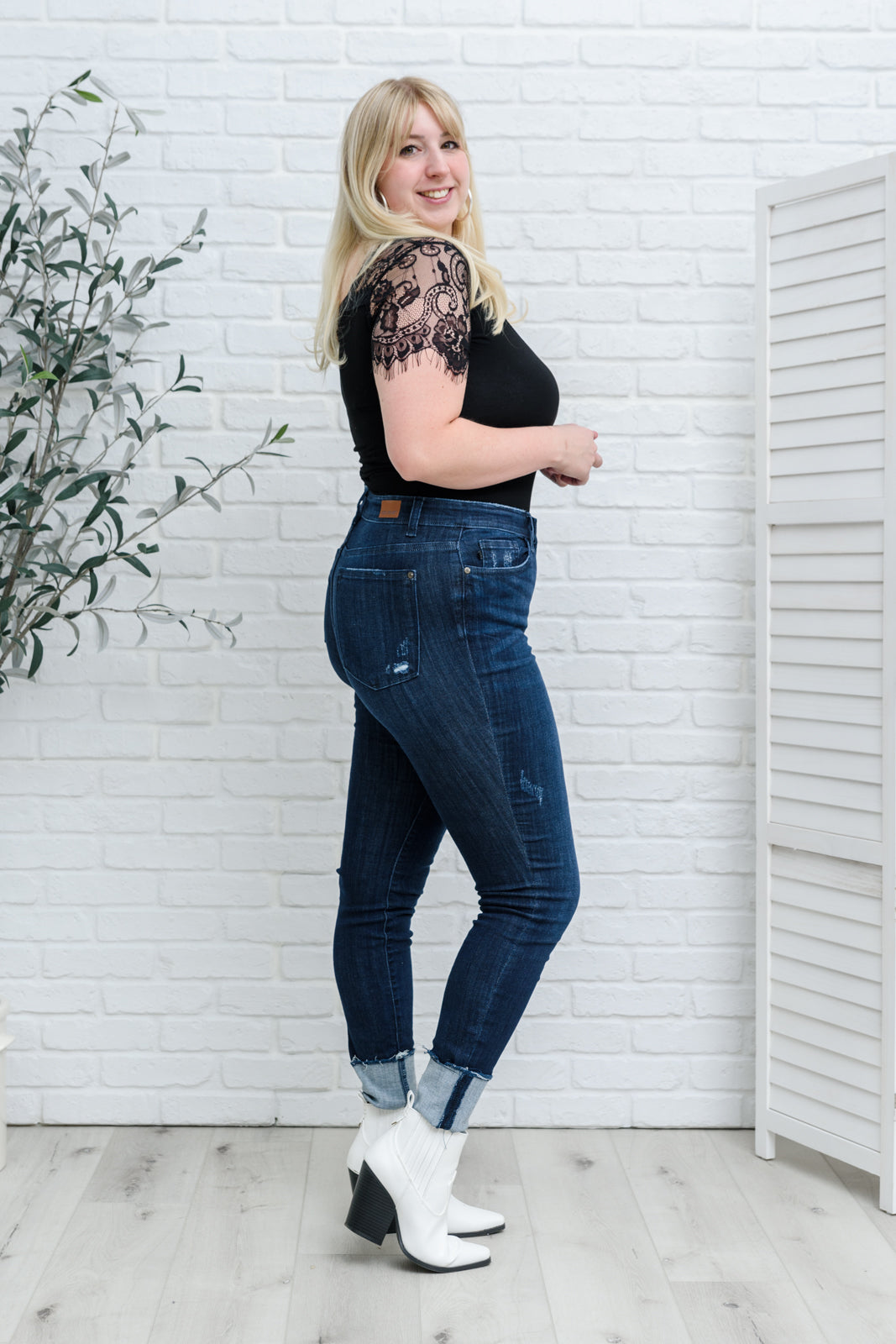 Judy Blue Martina Mid-Rise Dark Wash Cuffed Skinny Jeans