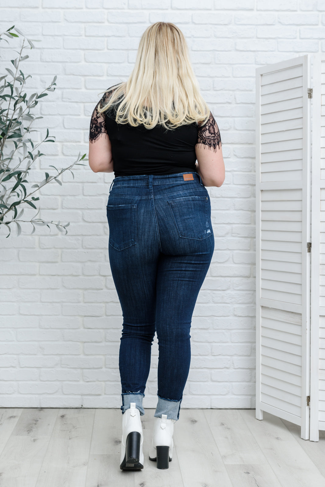 Judy Blue Martina Mid-Rise Dark Wash Cuffed Skinny Jeans