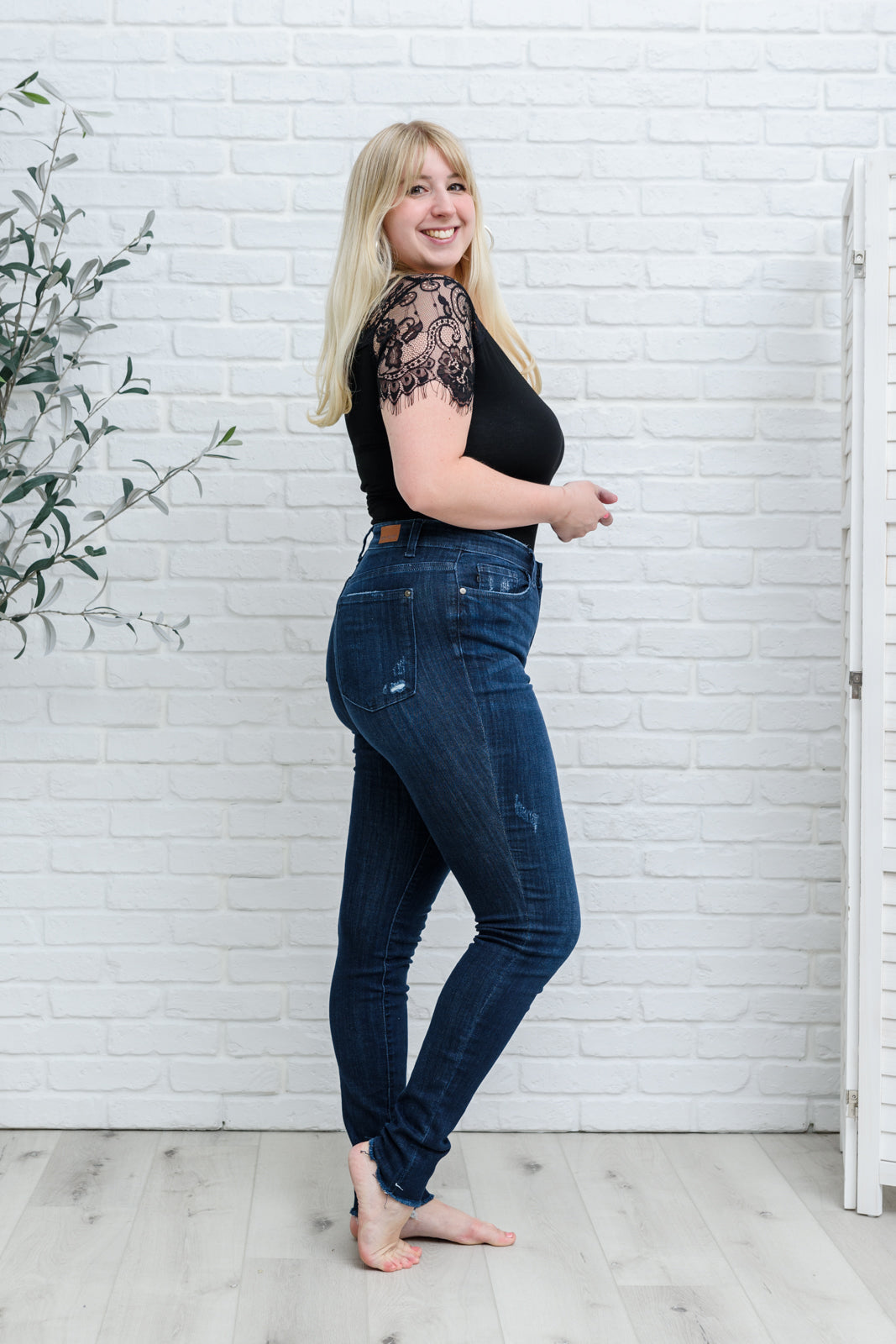 Judy Blue Martina Mid-Rise Dark Wash Cuffed Skinny Jeans