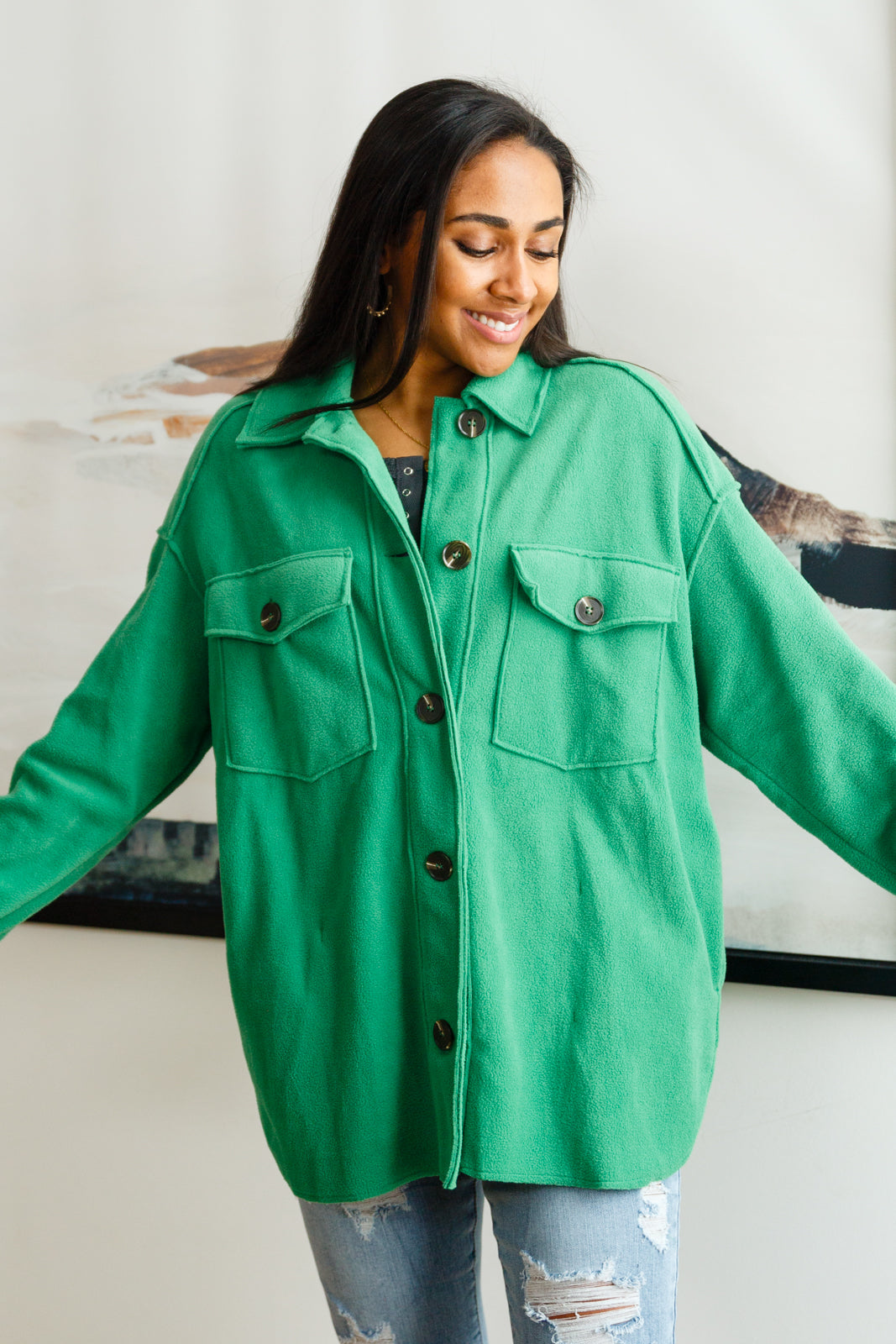 The Shamrock Green Fleece Shacket