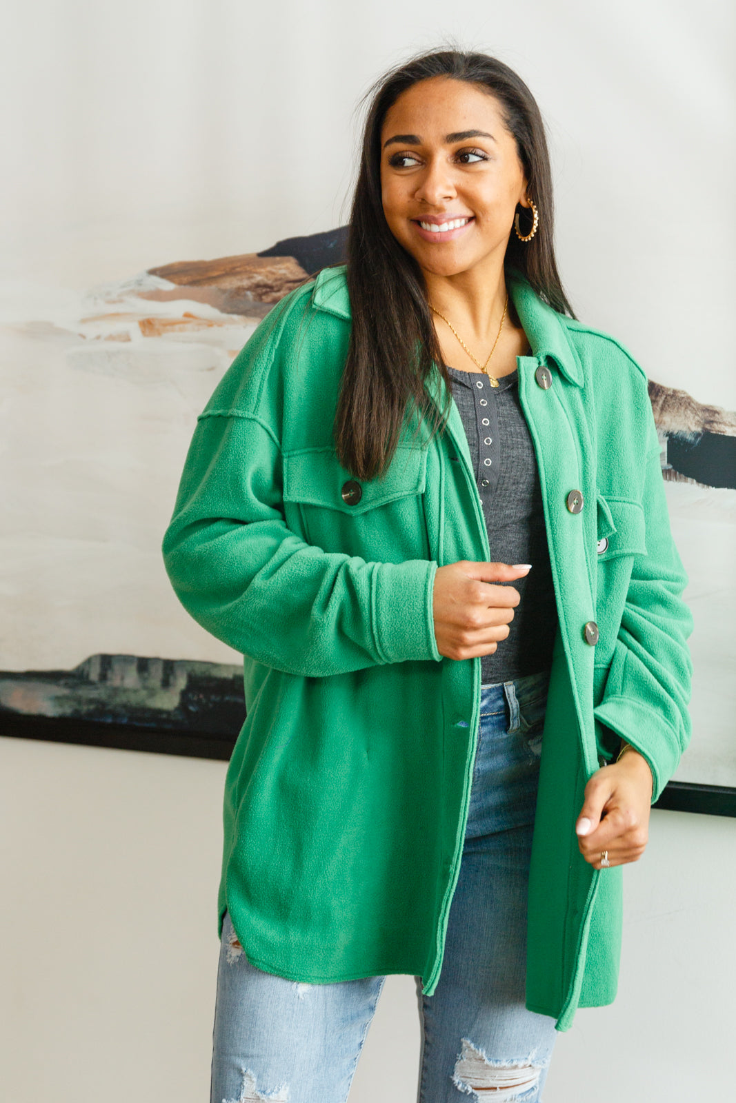 The Shamrock Green Fleece Shacket S Green