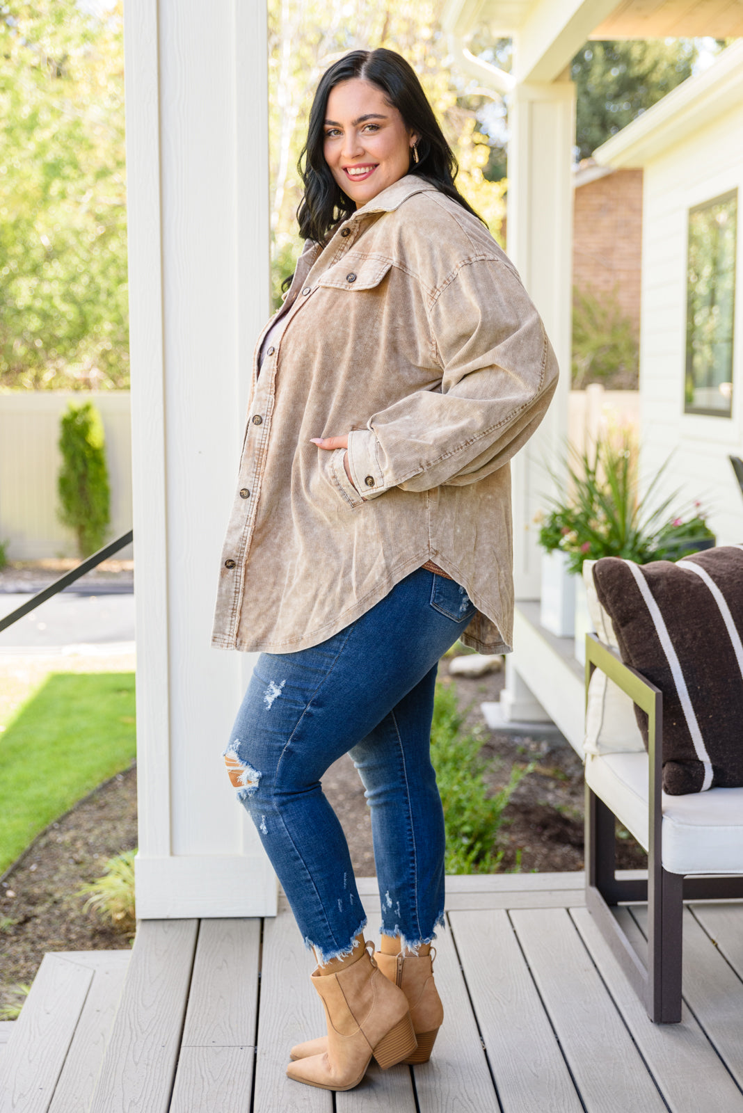 Don't Fade Away Shacket In Camel