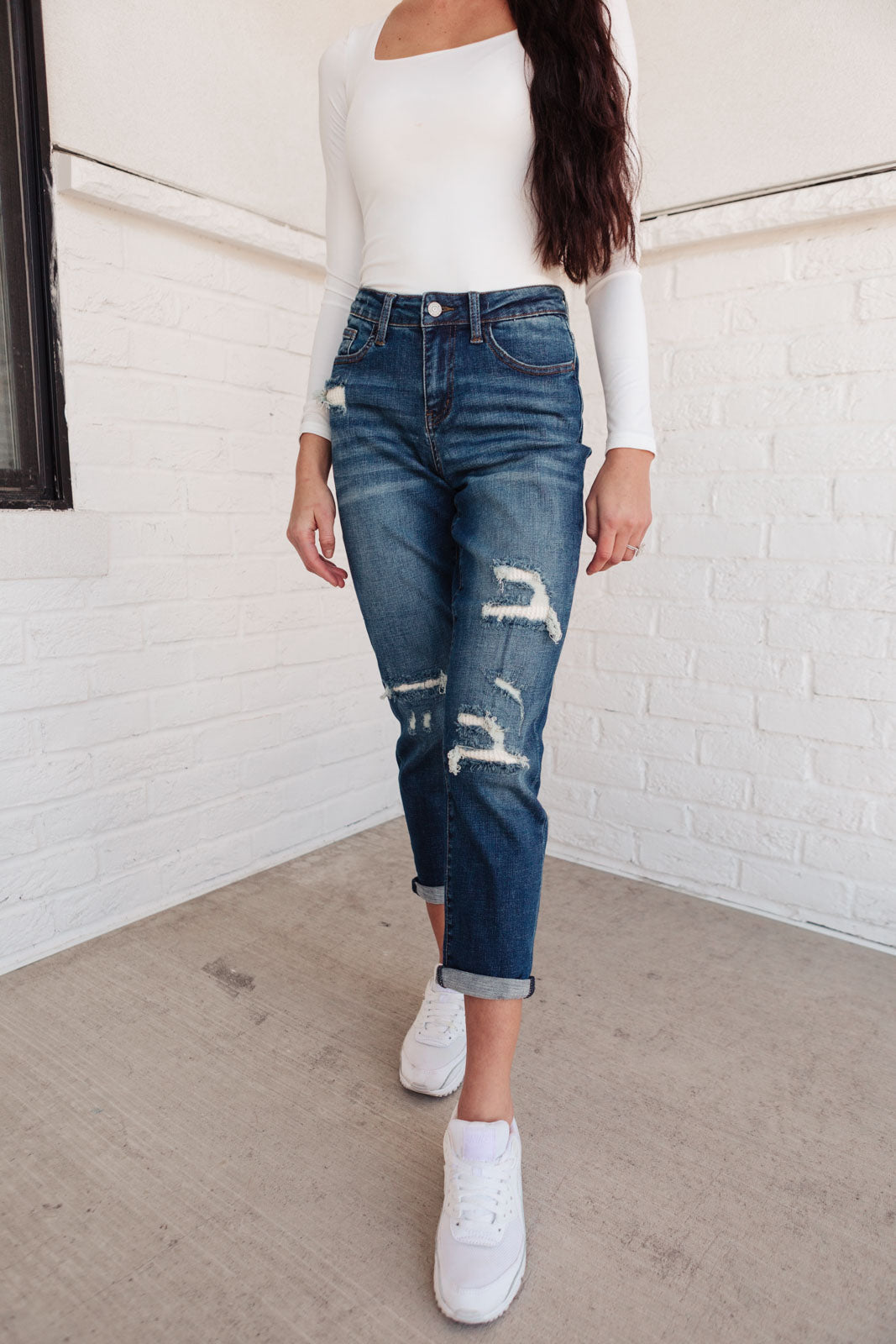 Judy Blue Cozy Up Mid-Rise Thermal Boyfriend Jeans Dark Wash 0/24