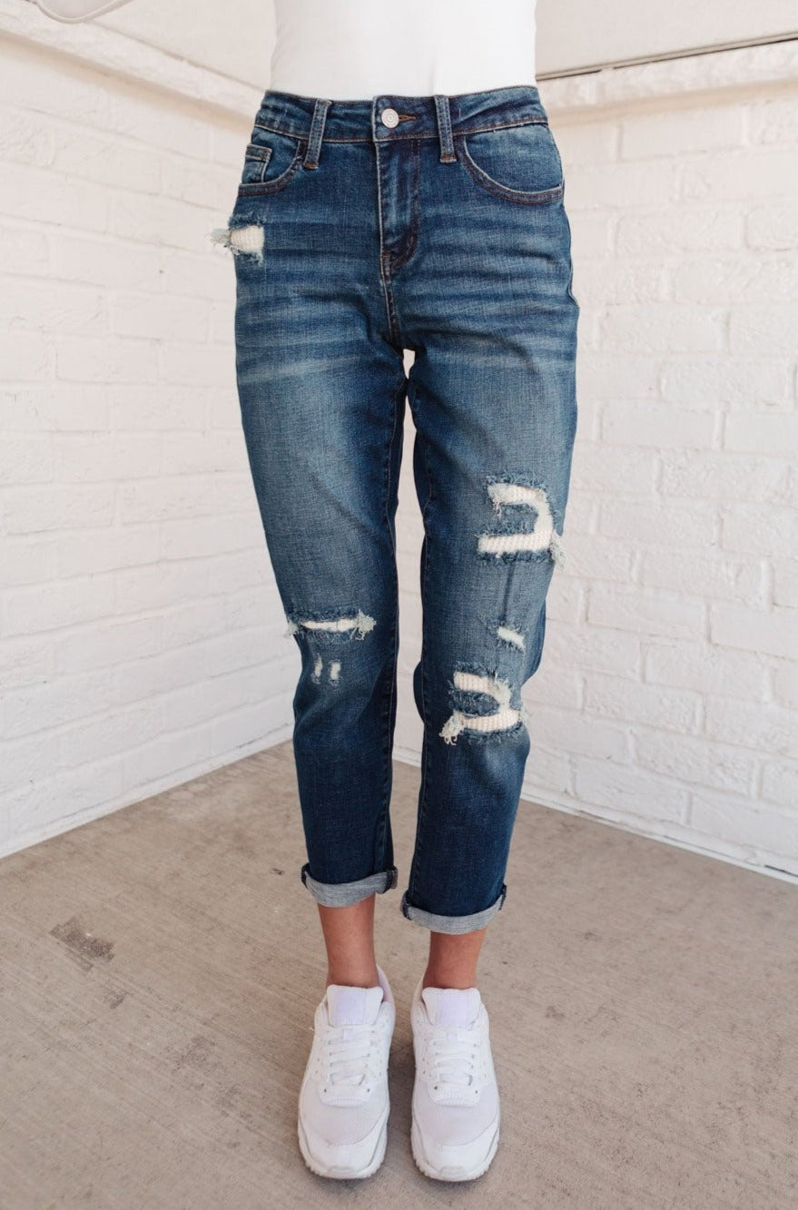 Judy Blue Cozy Up Mid-Rise Thermal Boyfriend Jeans