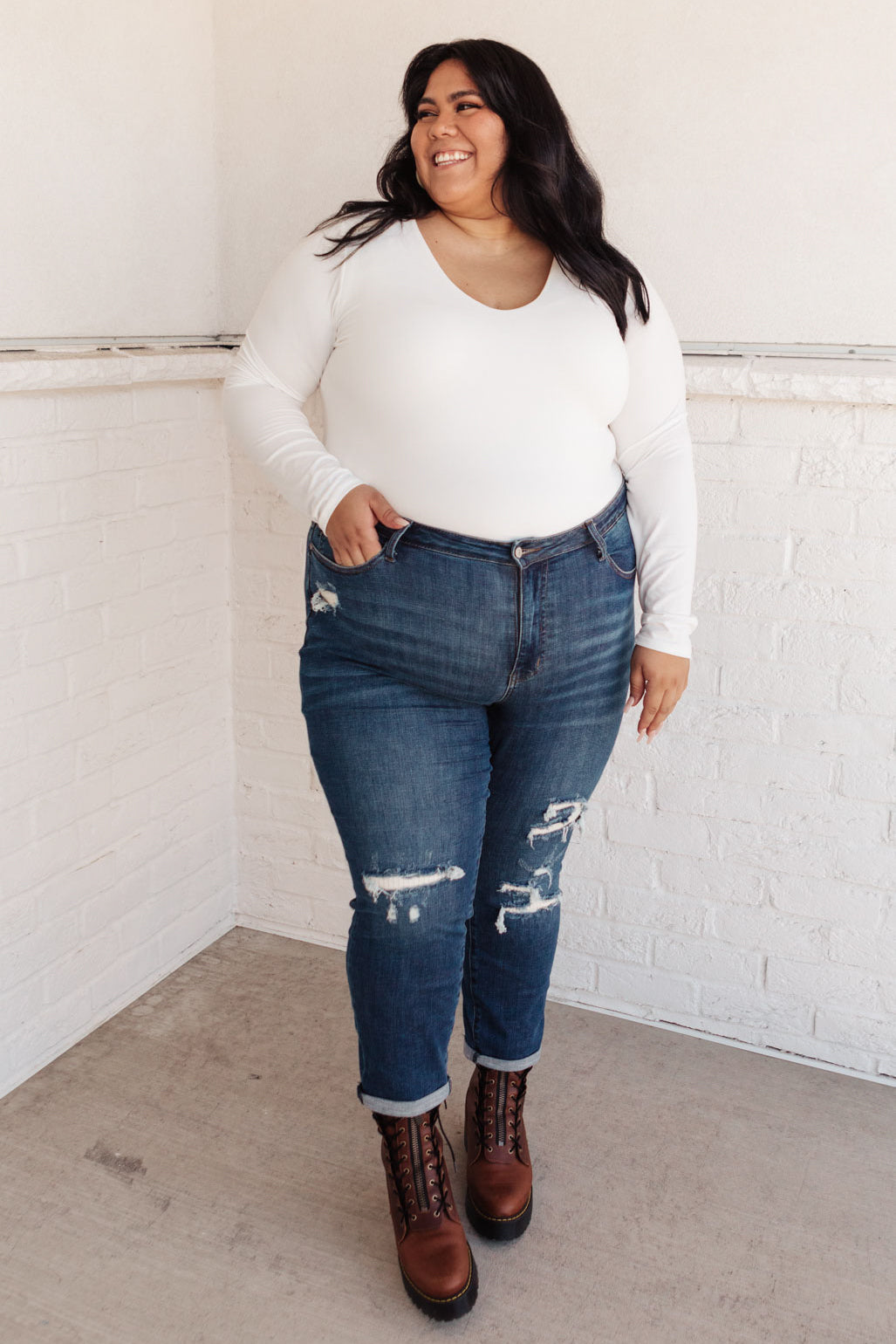 Judy Blue Cozy Up Mid-Rise Thermal Boyfriend Jeans