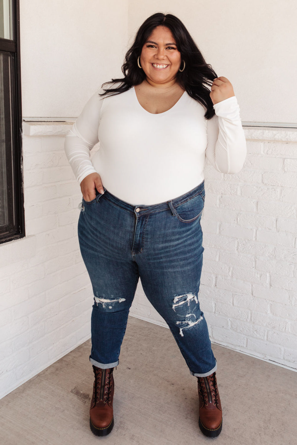 Judy Blue Cozy Up Mid-Rise Thermal Boyfriend Jeans