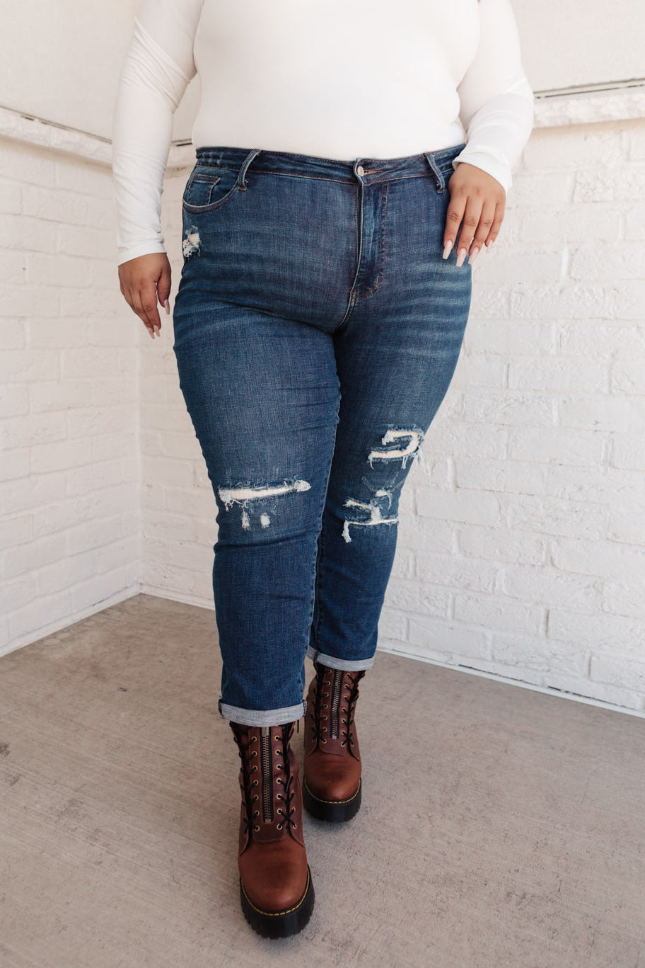 Judy Blue Cozy Up Mid-Rise Thermal Boyfriend Jeans