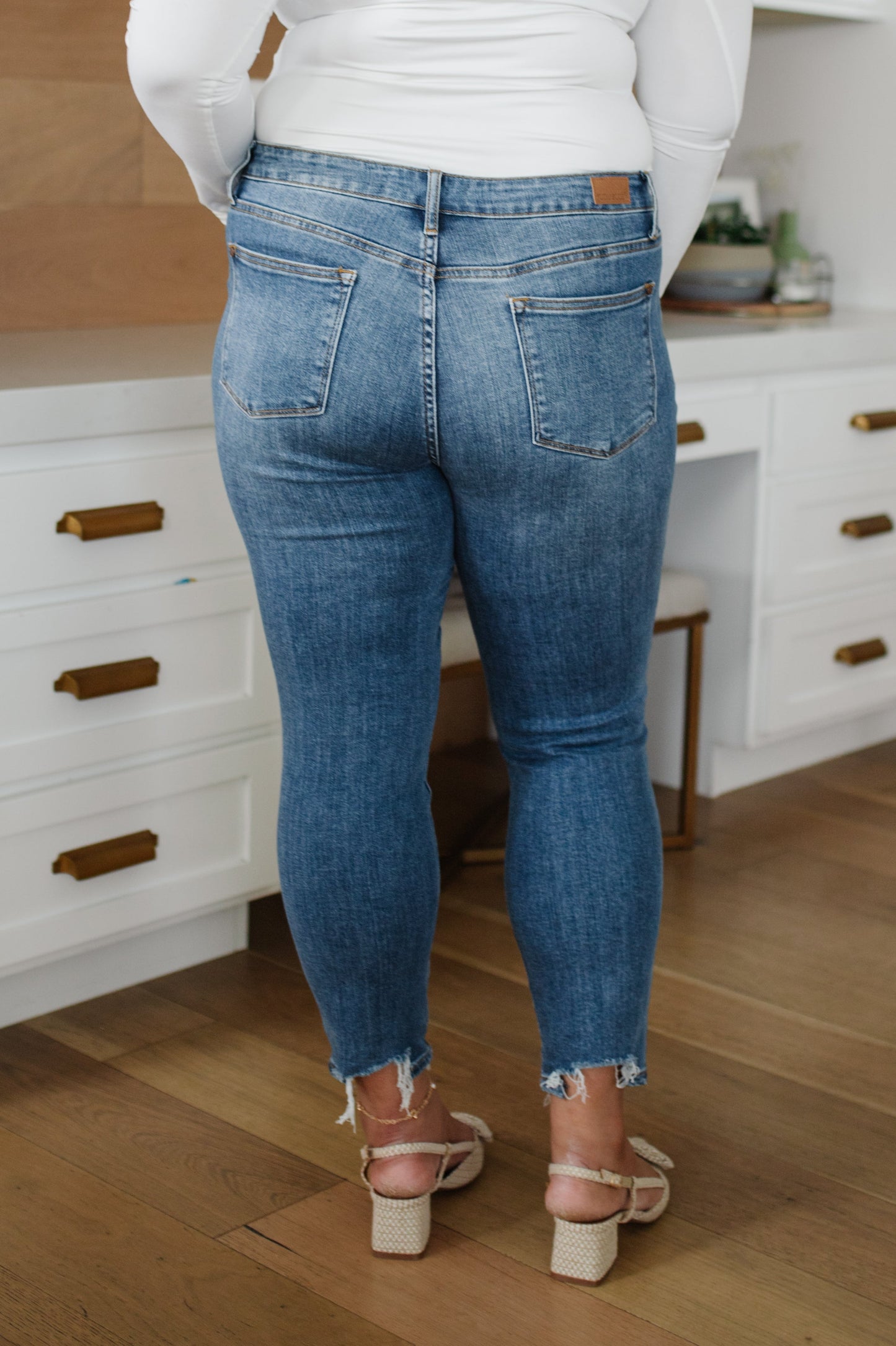Judy Blue To the Edge Mid-Rise Destructed Hem Slim Fit Jeans