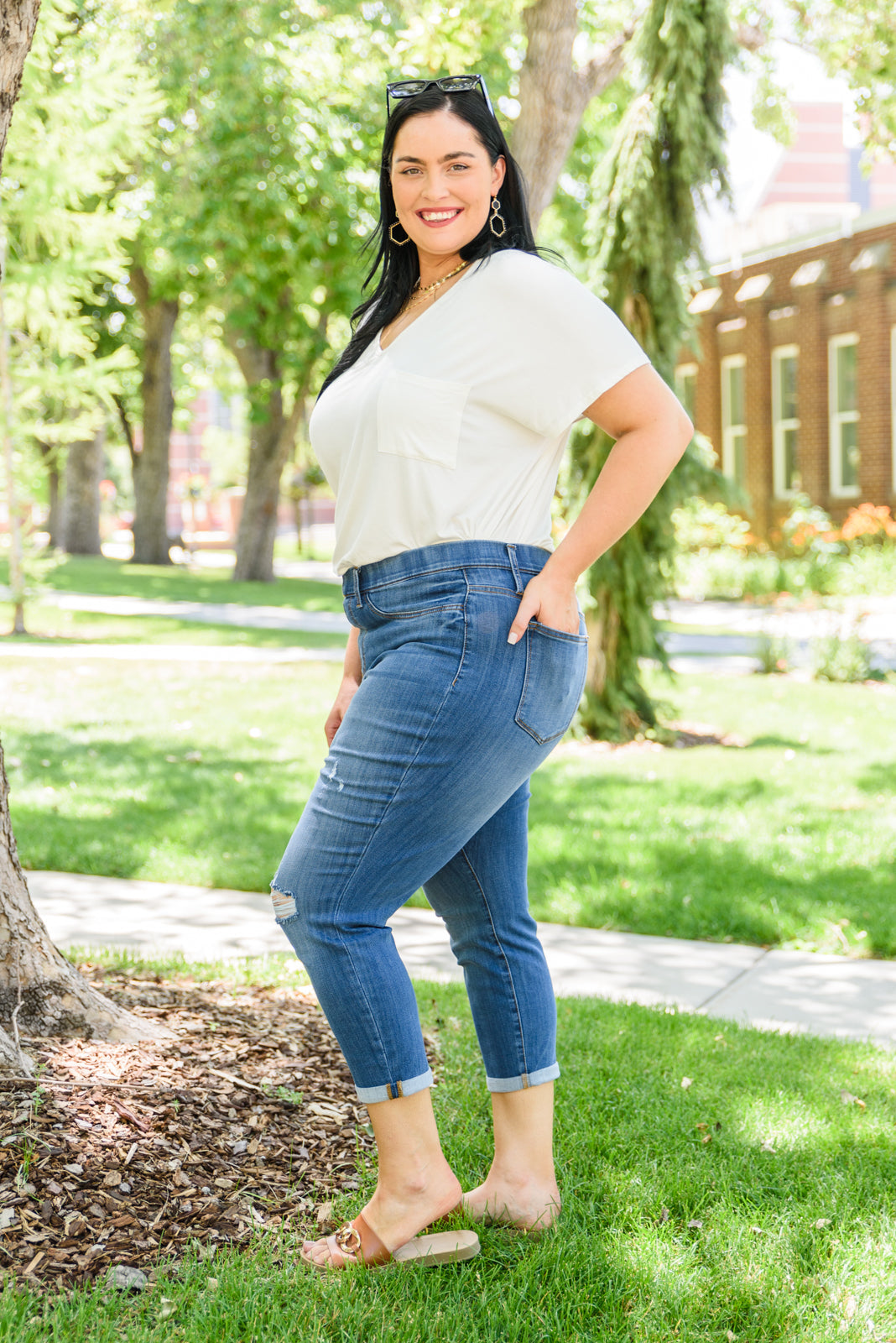Judy Blue Don't Wait Mid-Rise Destroyed Boyfriend Jeggings