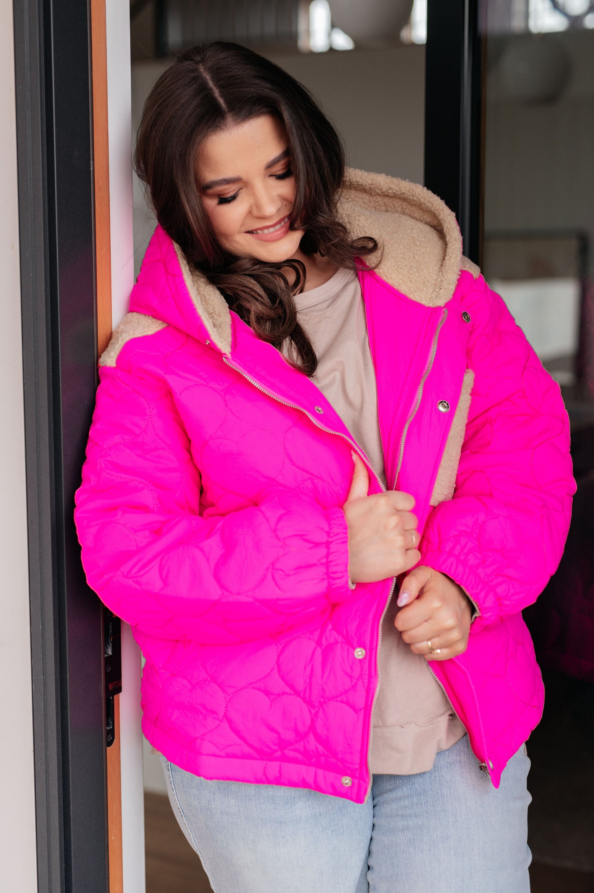 Pucker Up Pink Puffer Jacket   