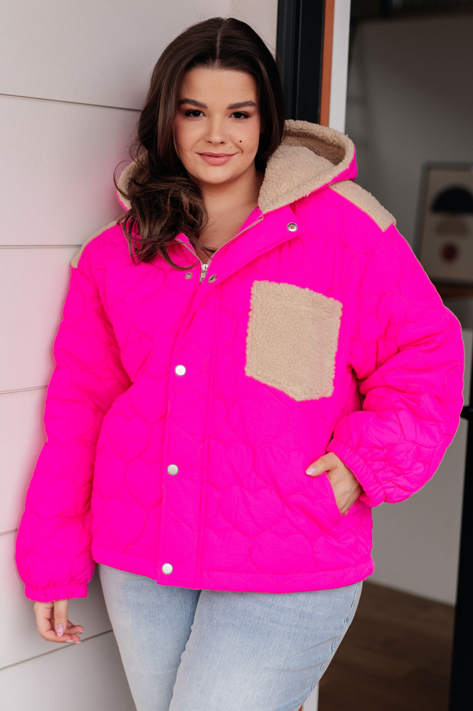 Pucker Up Pink Puffer Jacket Magenta 1XL