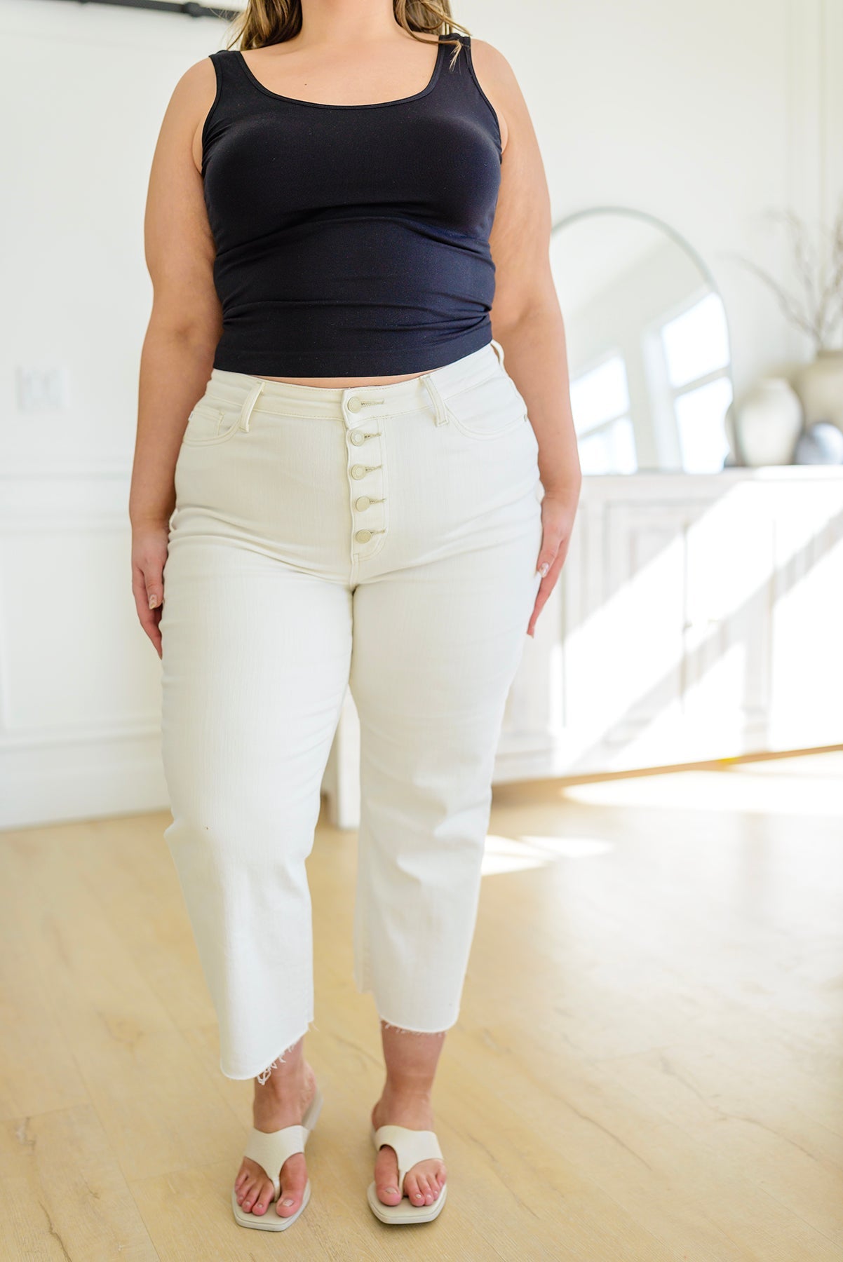 Judy Blue Don't Be Salty High Rise Wide Leg Cropped Jeans White 14W