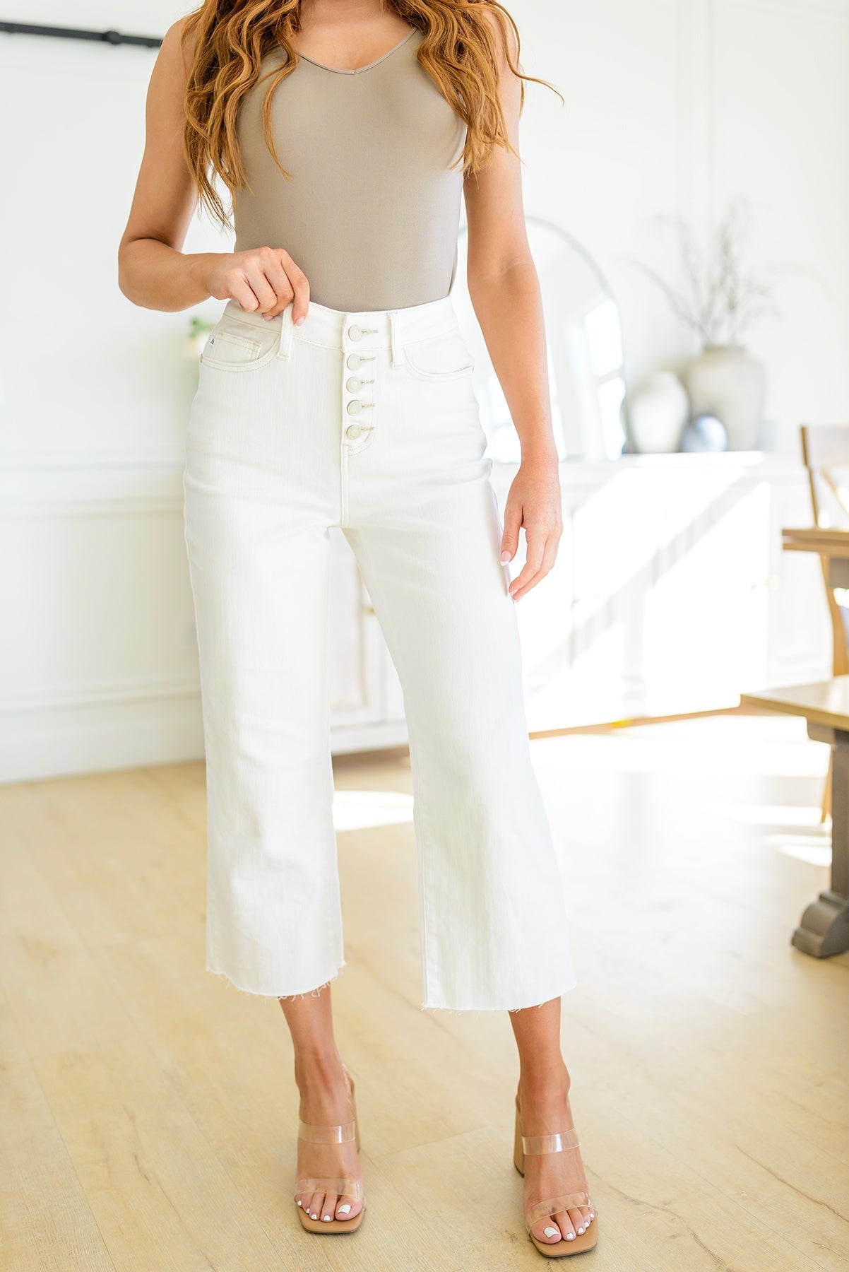 Judy Blue Don't Be Salty High Rise Wide Leg Cropped Jeans White 0/24