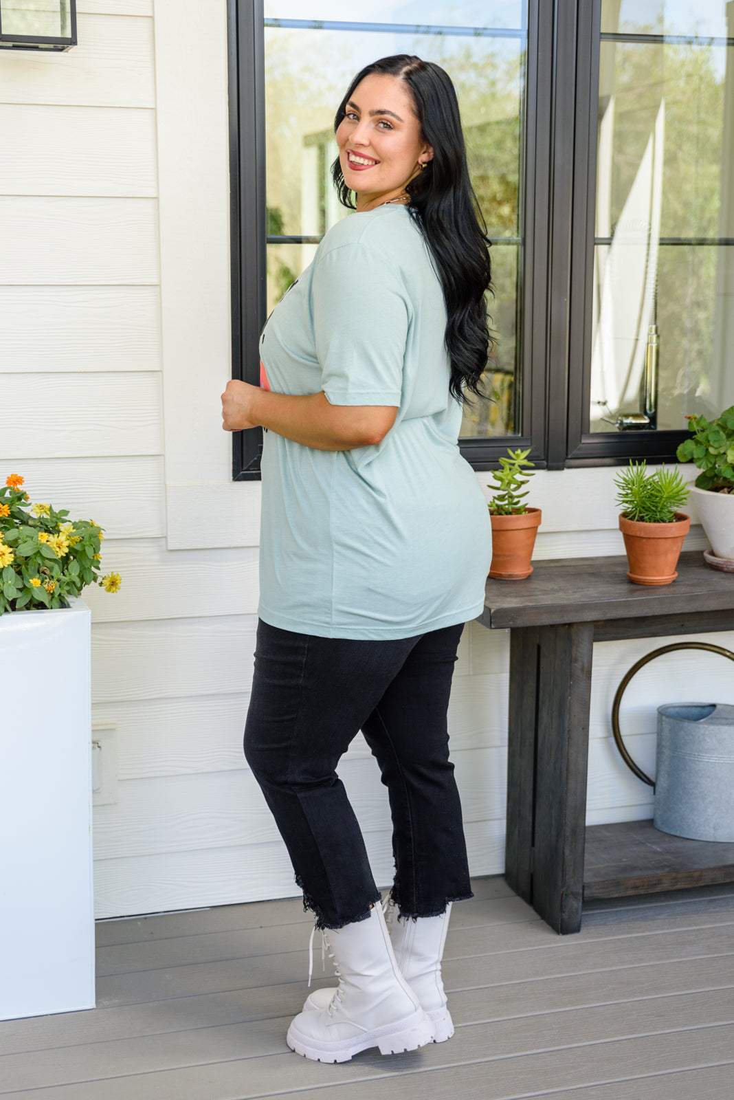 Look at That Graphic Tee In Aqua